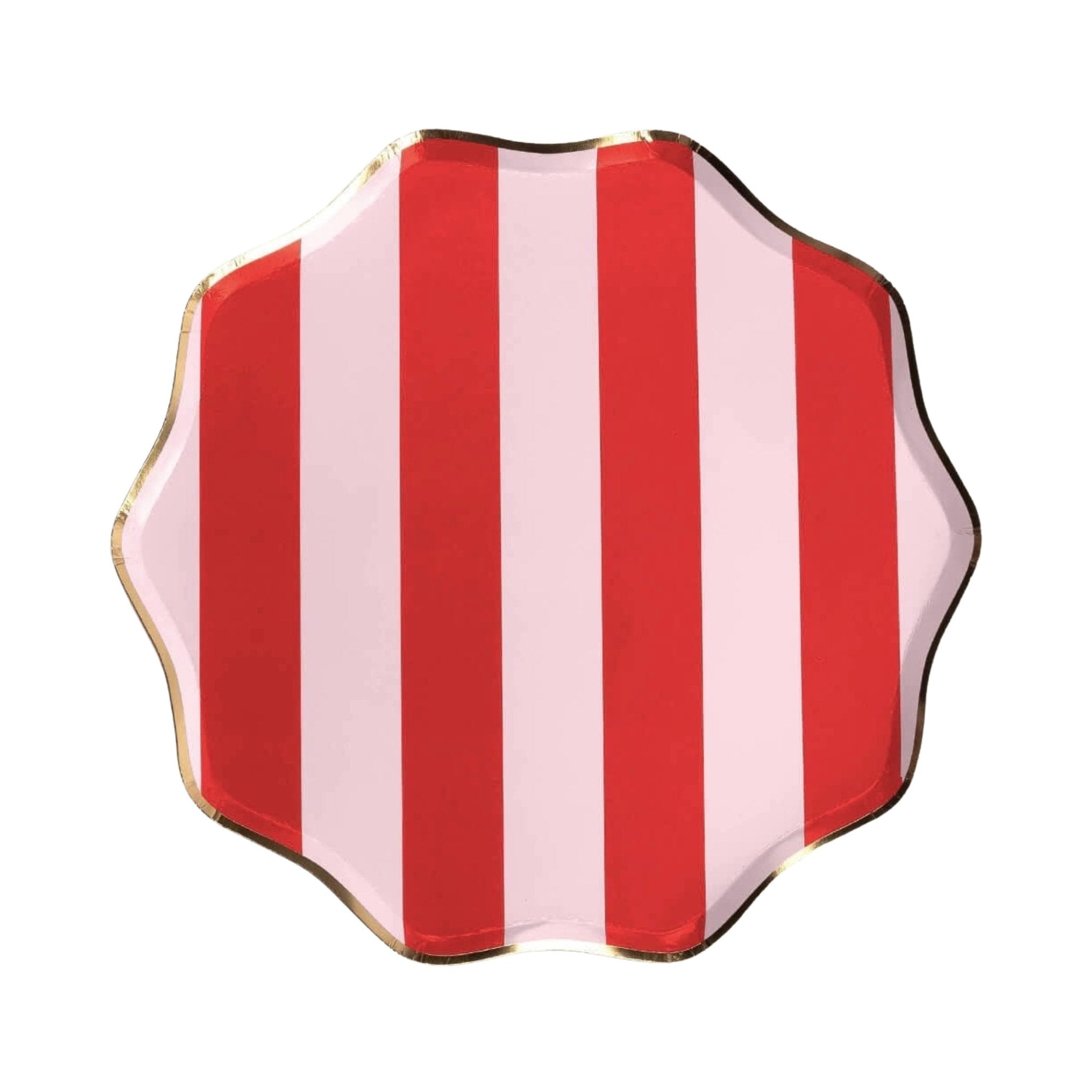 Red & Pink Holiday Stripes Paper Dessert Plates 8.5" - bubblegum market