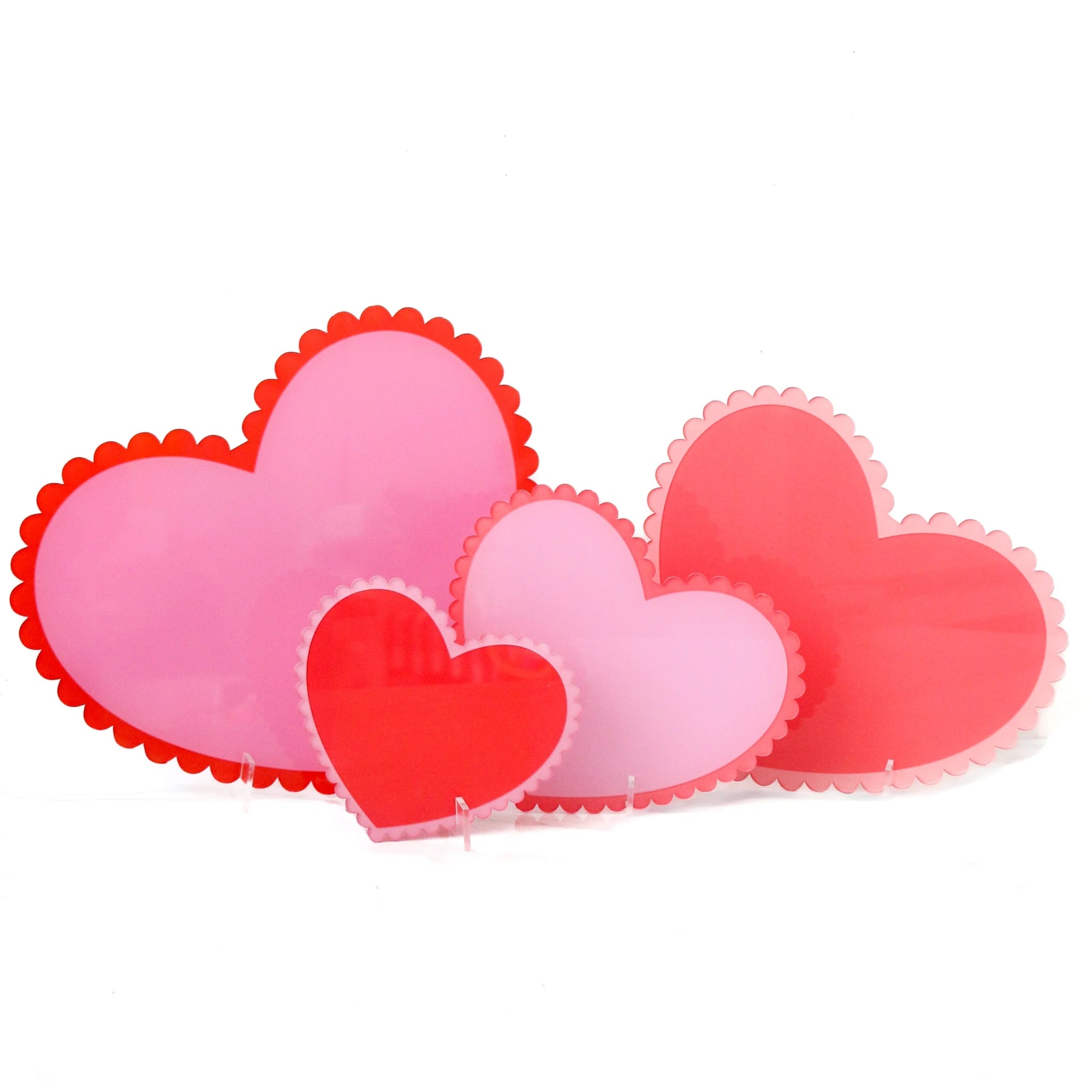 Red & Pink Scalloped Acrylic Hearts - bubblegum market