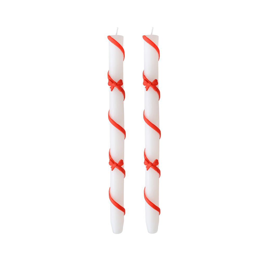Red Ribbon Bow Taper Candles (Set of 2) - bubblegum market