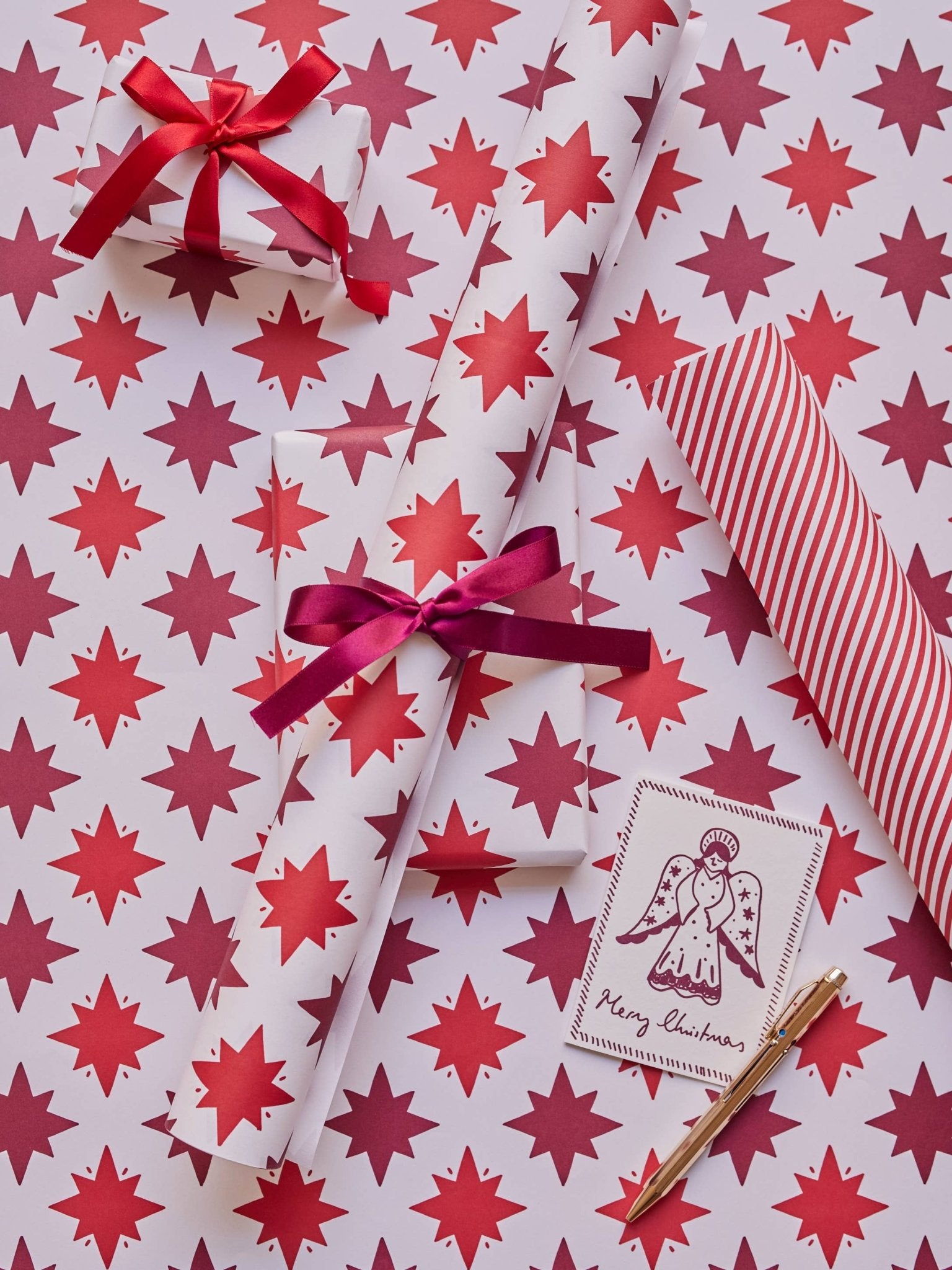 Red Star Gift Wrap Sheet - bubblegum market