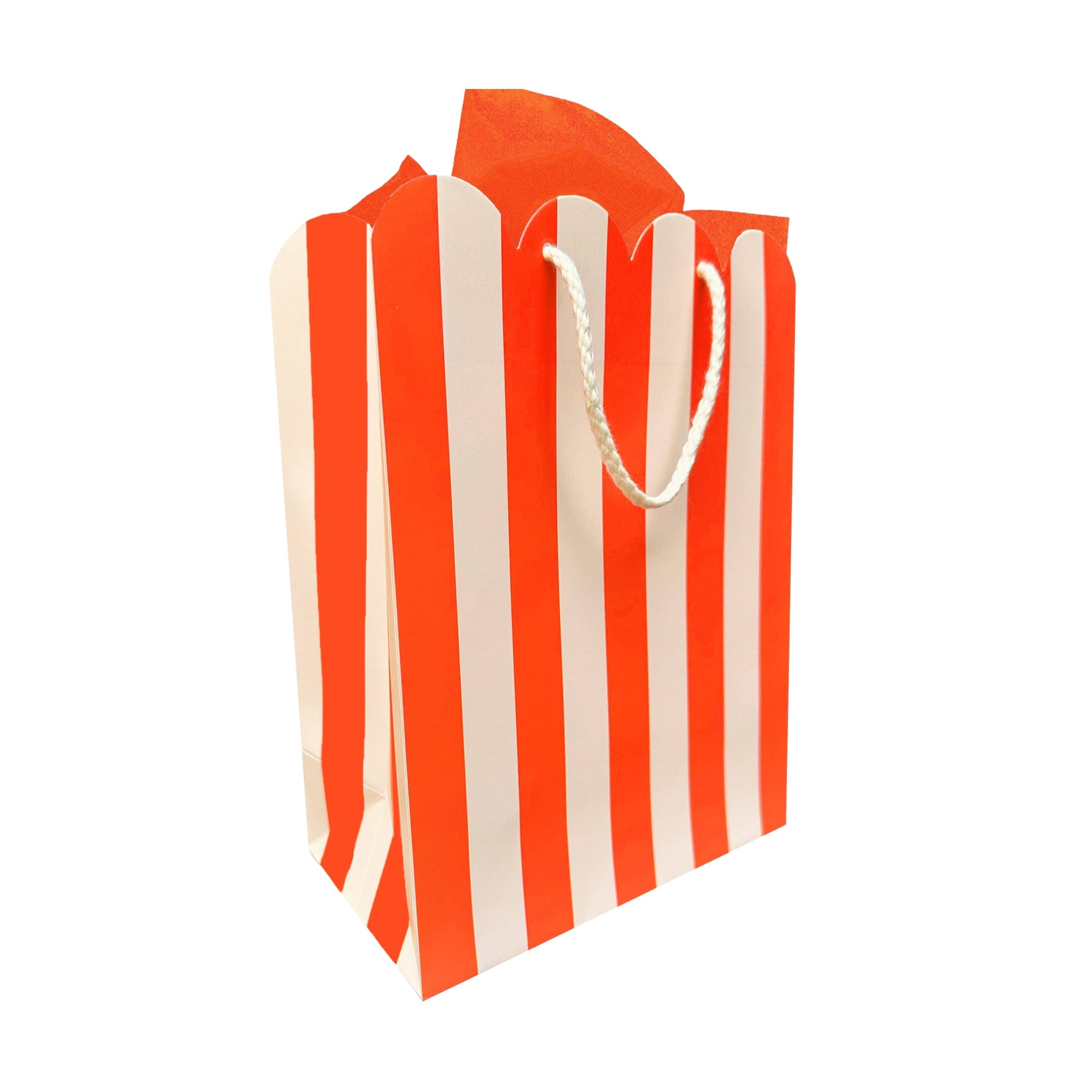 Red Stripe Medium Scalloped Gift Bag - bubblegum market
