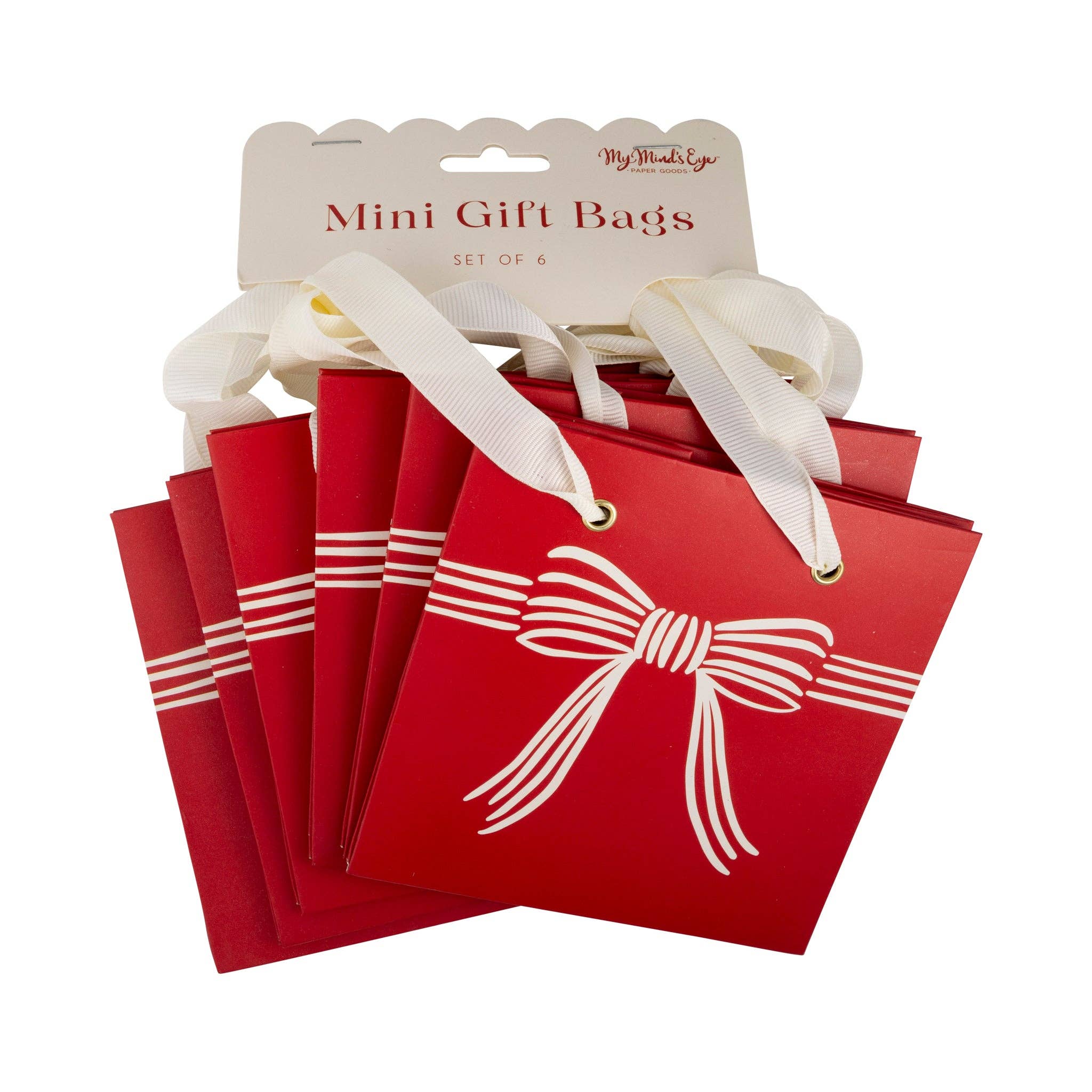 Red Striped Bows Gift Bags (6ct) - bubblegum market