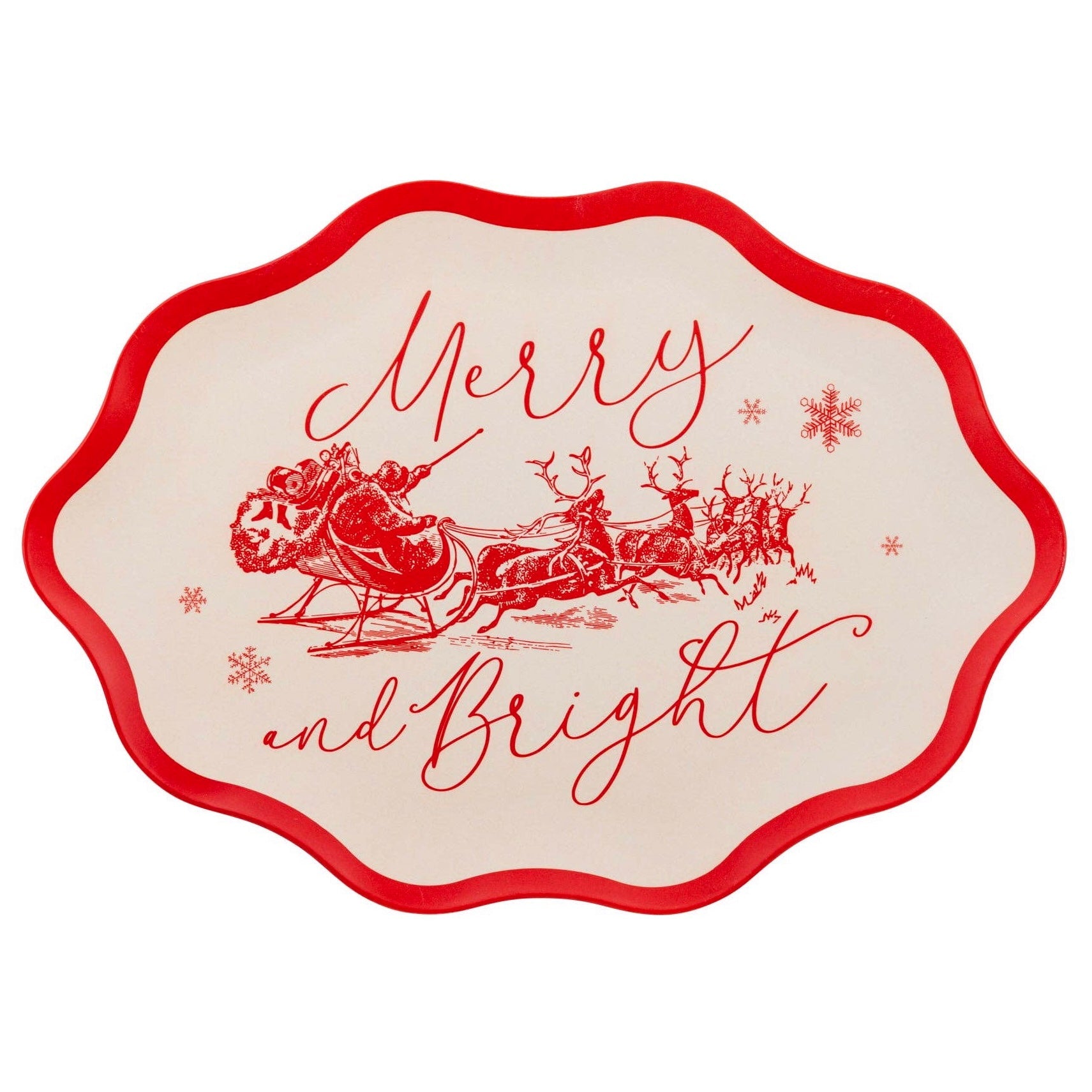Red Vintage Merry & Bright Bamboo Tray 17" - bubblegum market