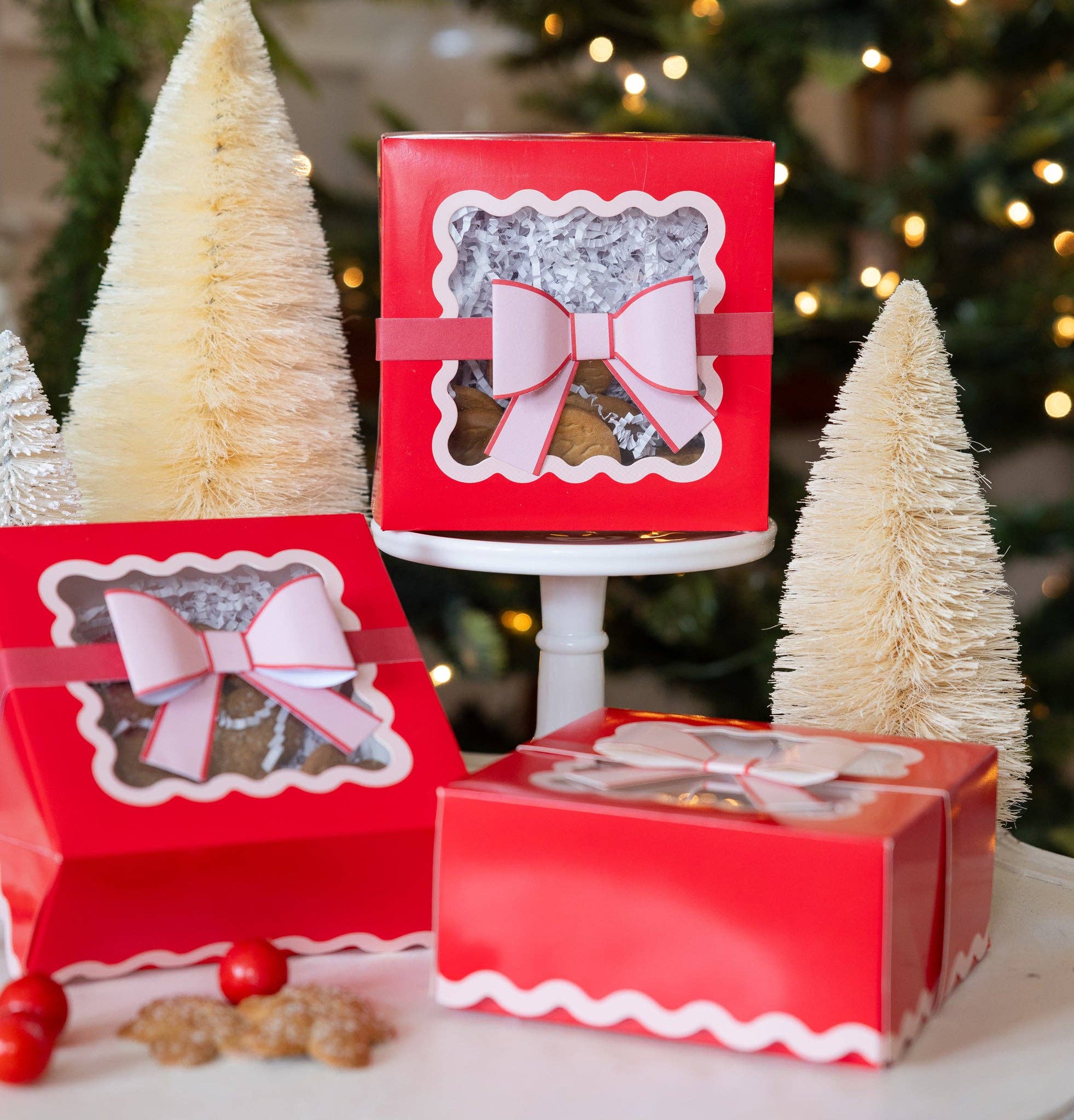 Red w/ Pink Bow Ric Rac Cookie Boxes - bubblegum market