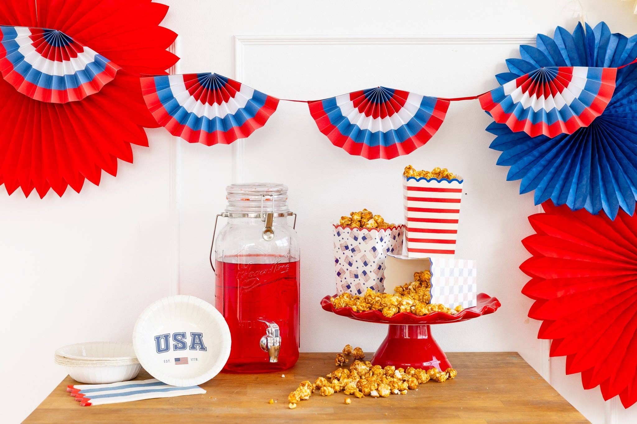 Red White & Blue Accordion Fan Bunting Banner - bubblegum market