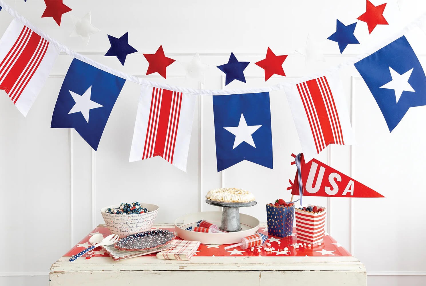 Red White & Blue Puffy Star Felt Banner - bubblegum market