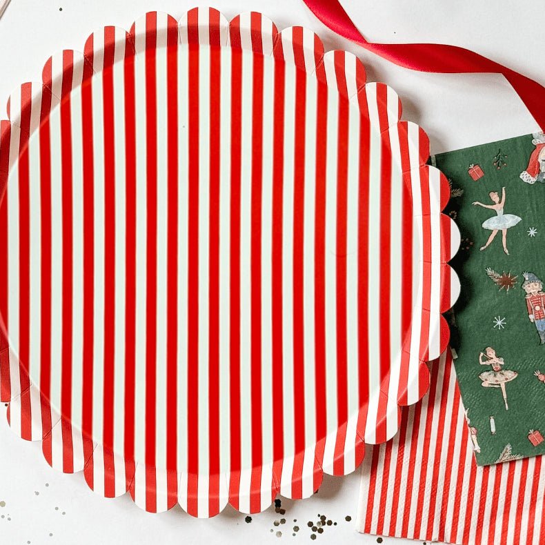 Red & White Candy Stripe Paper Dinner Plates 10.5" - bubblegum market