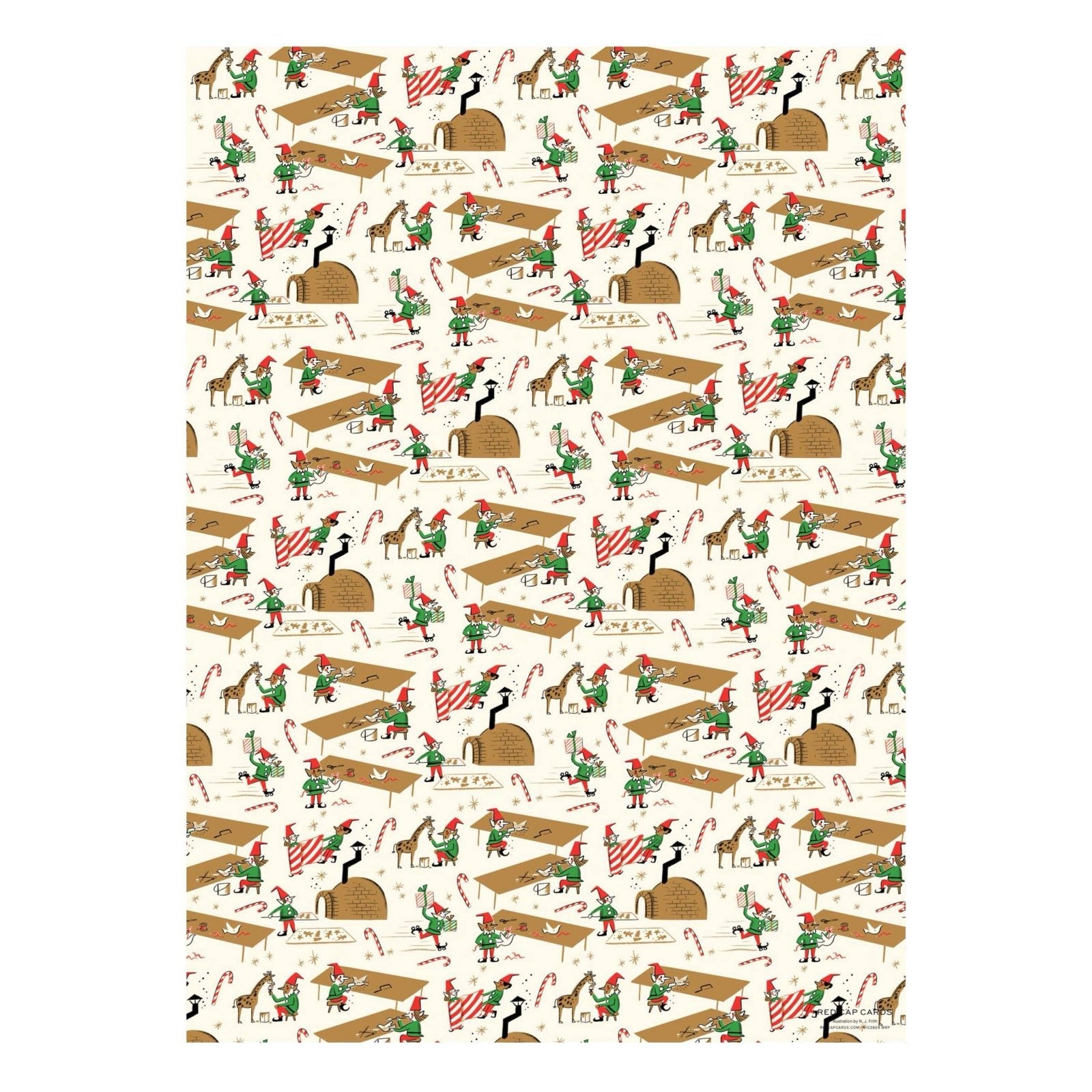 Santa's Workshop Holiday Gift Wrap Sheets (Roll of 3) - bubblegum market