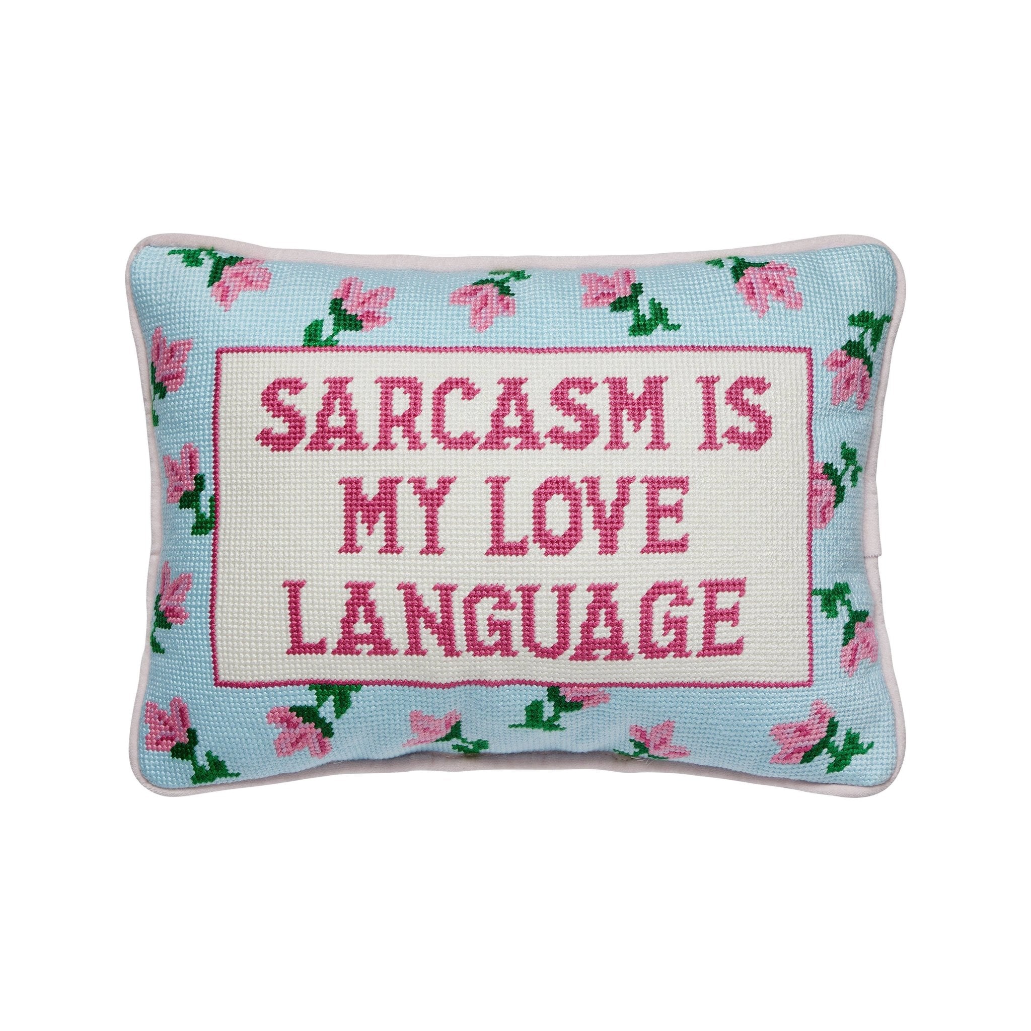 Sarcasm's My Love Embroidered Pillow - bubblegum market