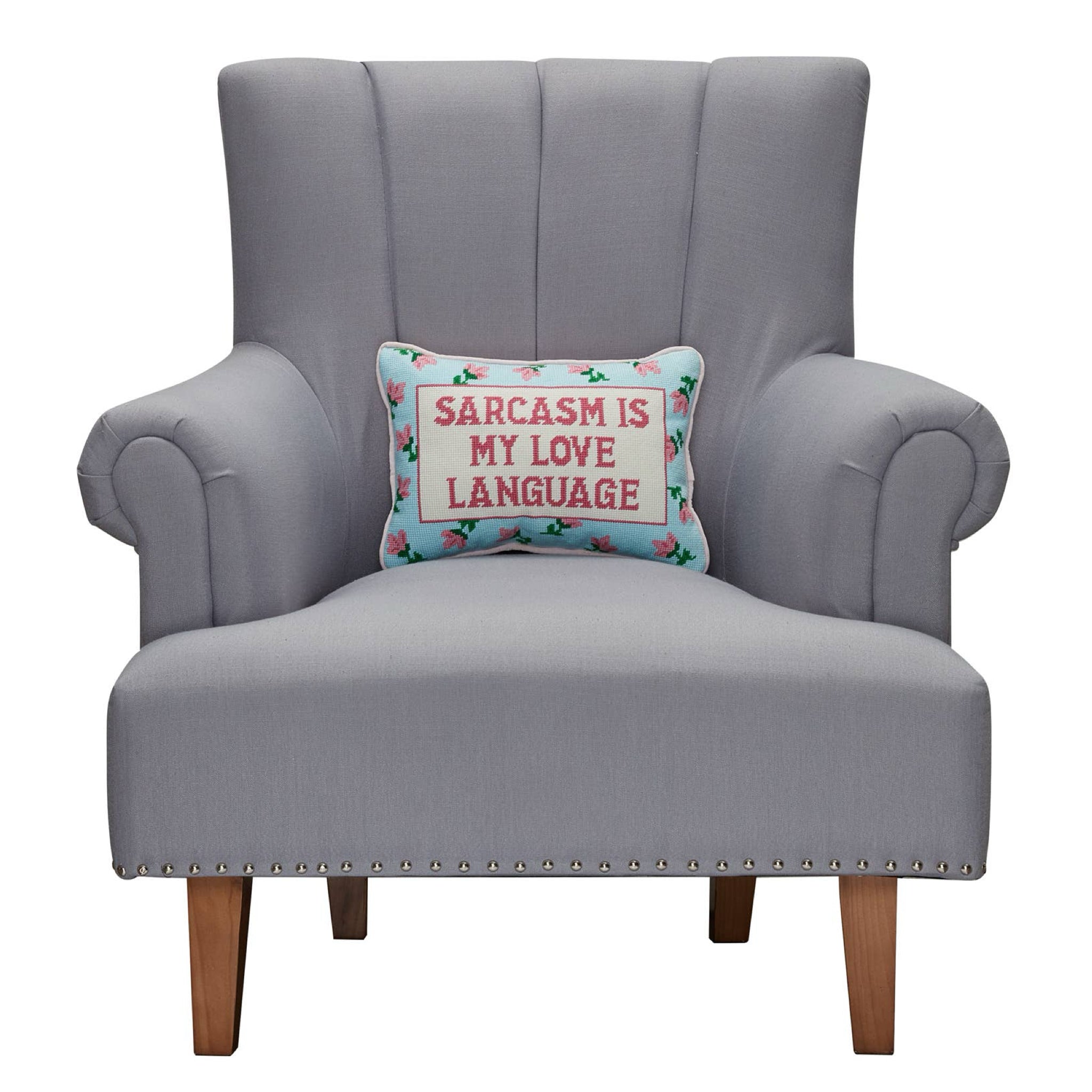 Sarcasm's My Love Embroidered Pillow - bubblegum market