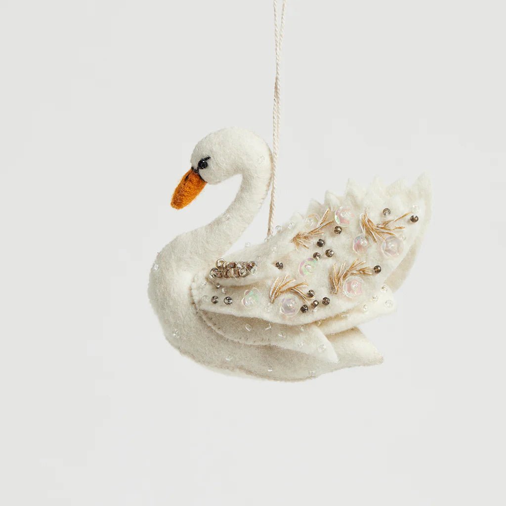 Shimmer Beaded Swan Felt Ornament 3.5" - bubblegum market