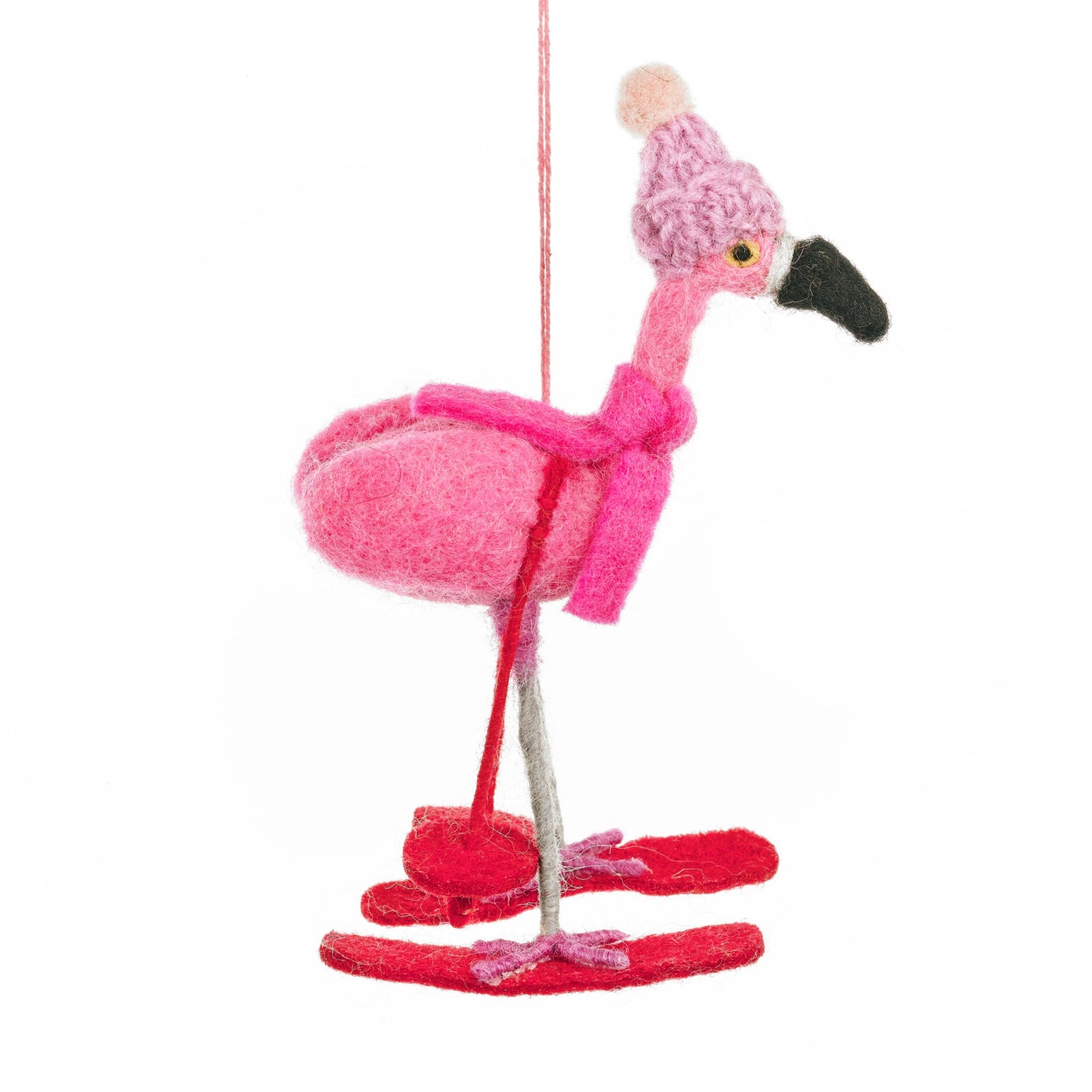 Skiing Flamingo Felt Ornament 6.25" - bubblegum market