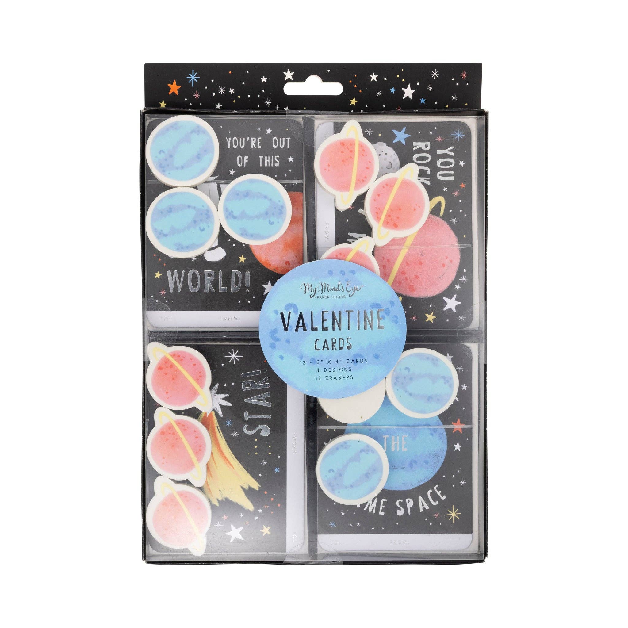 Space Valentine's Cards and Eraser Set (12 ct) - bubblegum market