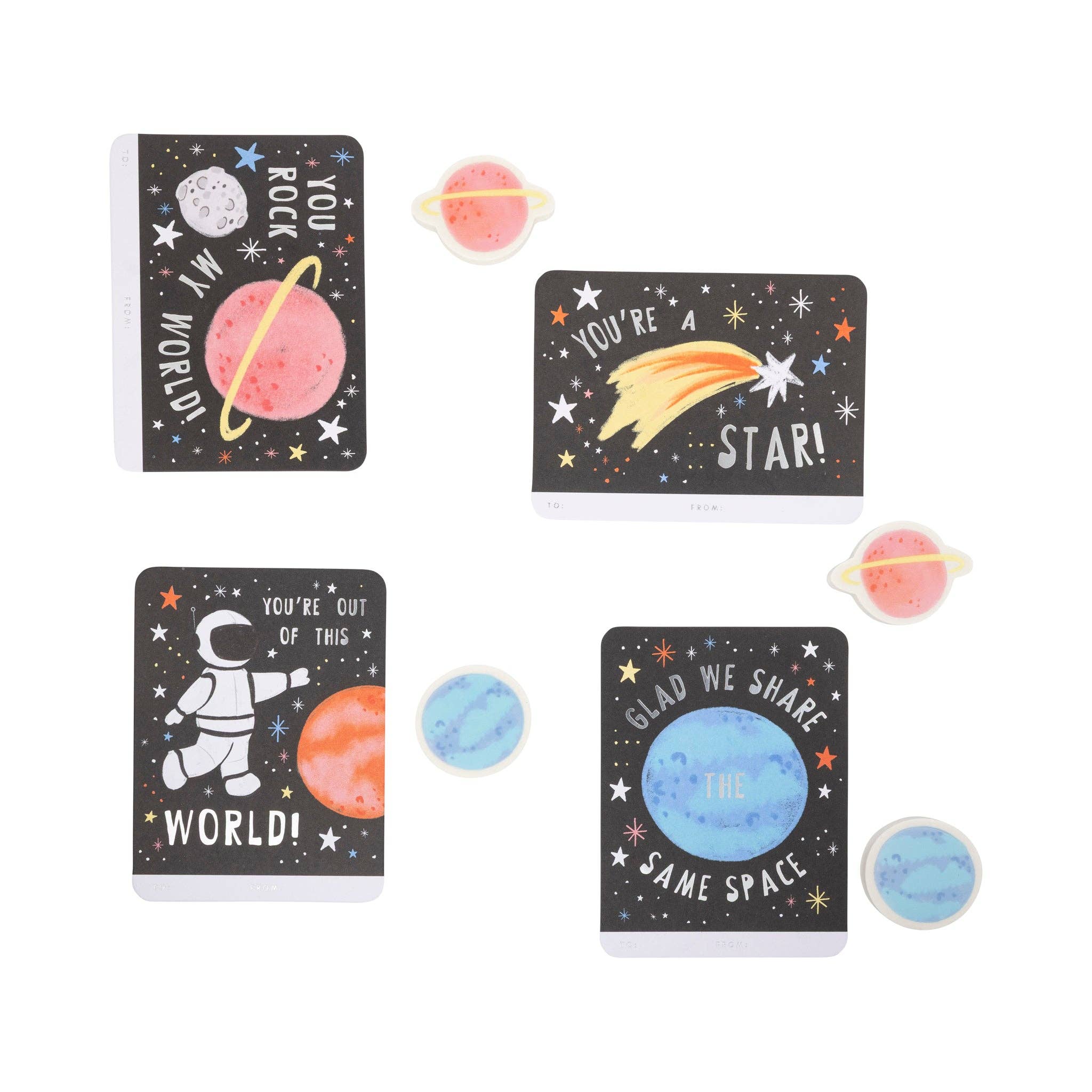 Space Valentine's Cards and Eraser Set (12 ct) - bubblegum market