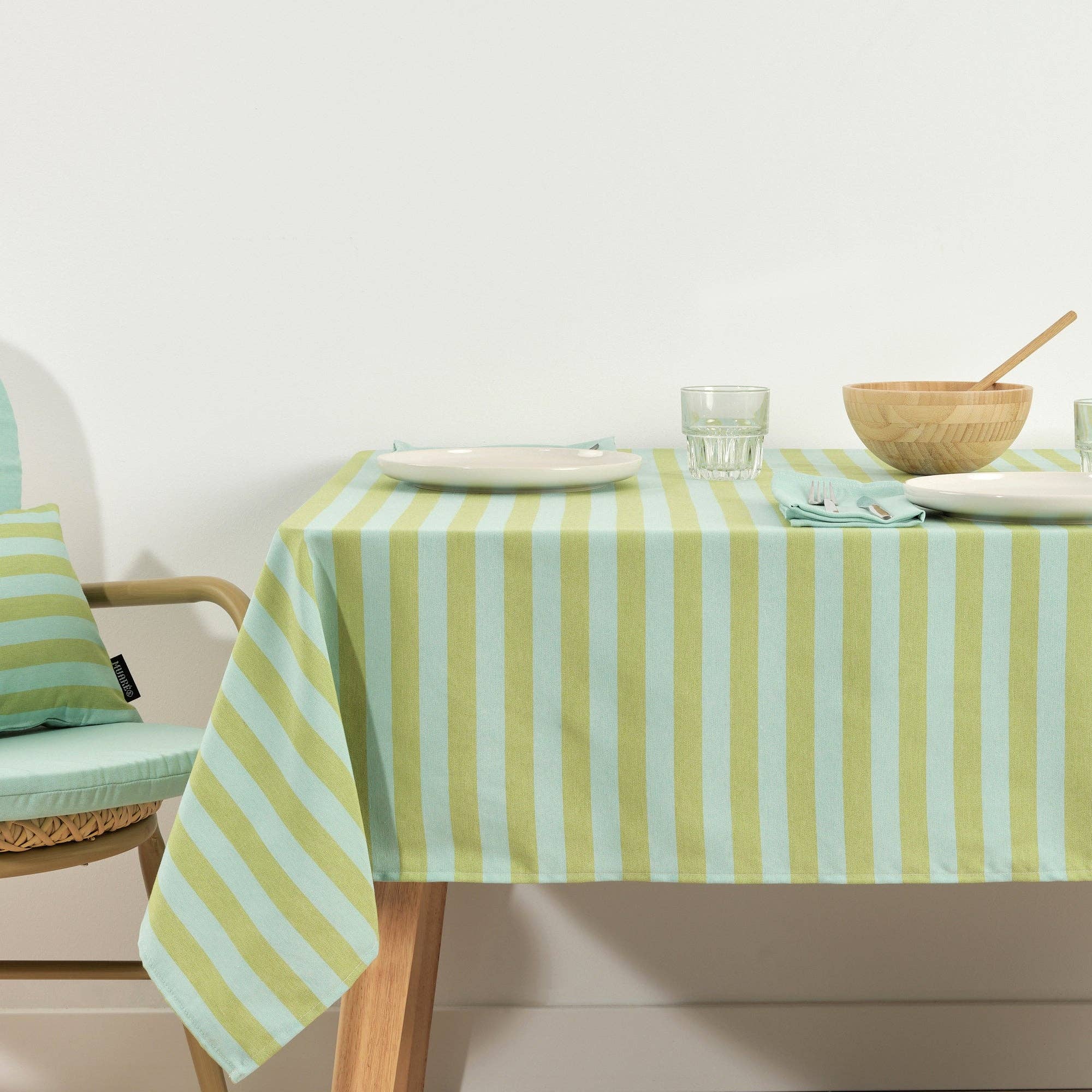 Spring Green / Aqua Striped Tablecloth 118" - bubblegum market
