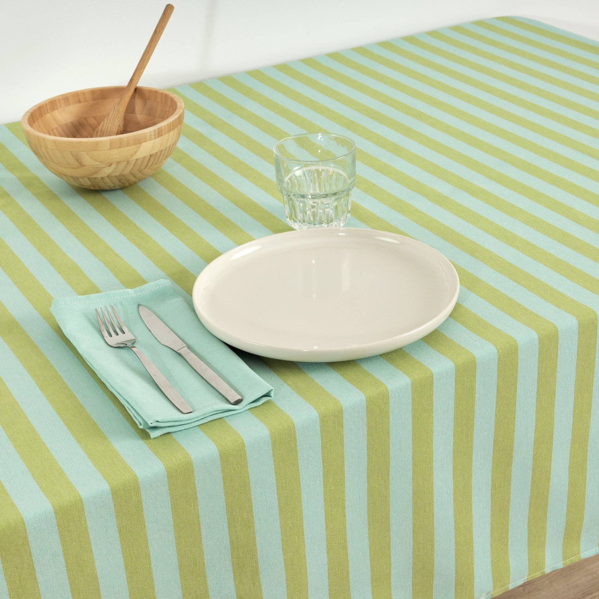Spring Green / Aqua Striped Tablecloth 98" - bubblegum market