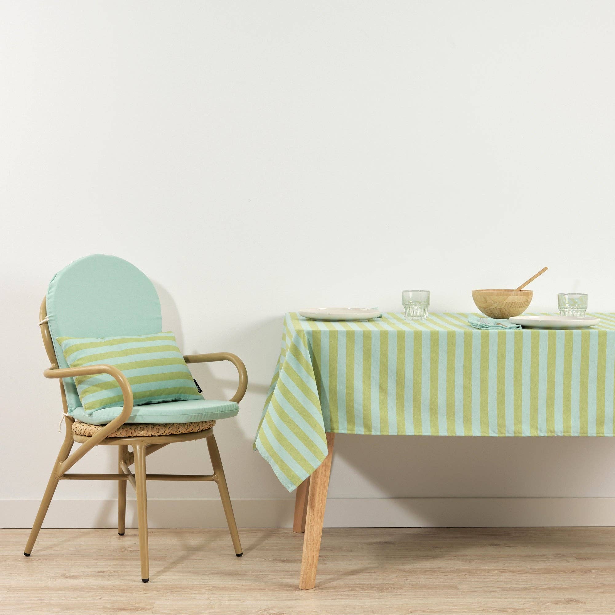 Spring Green / Aqua Striped Tablecloth 98" - bubblegum market