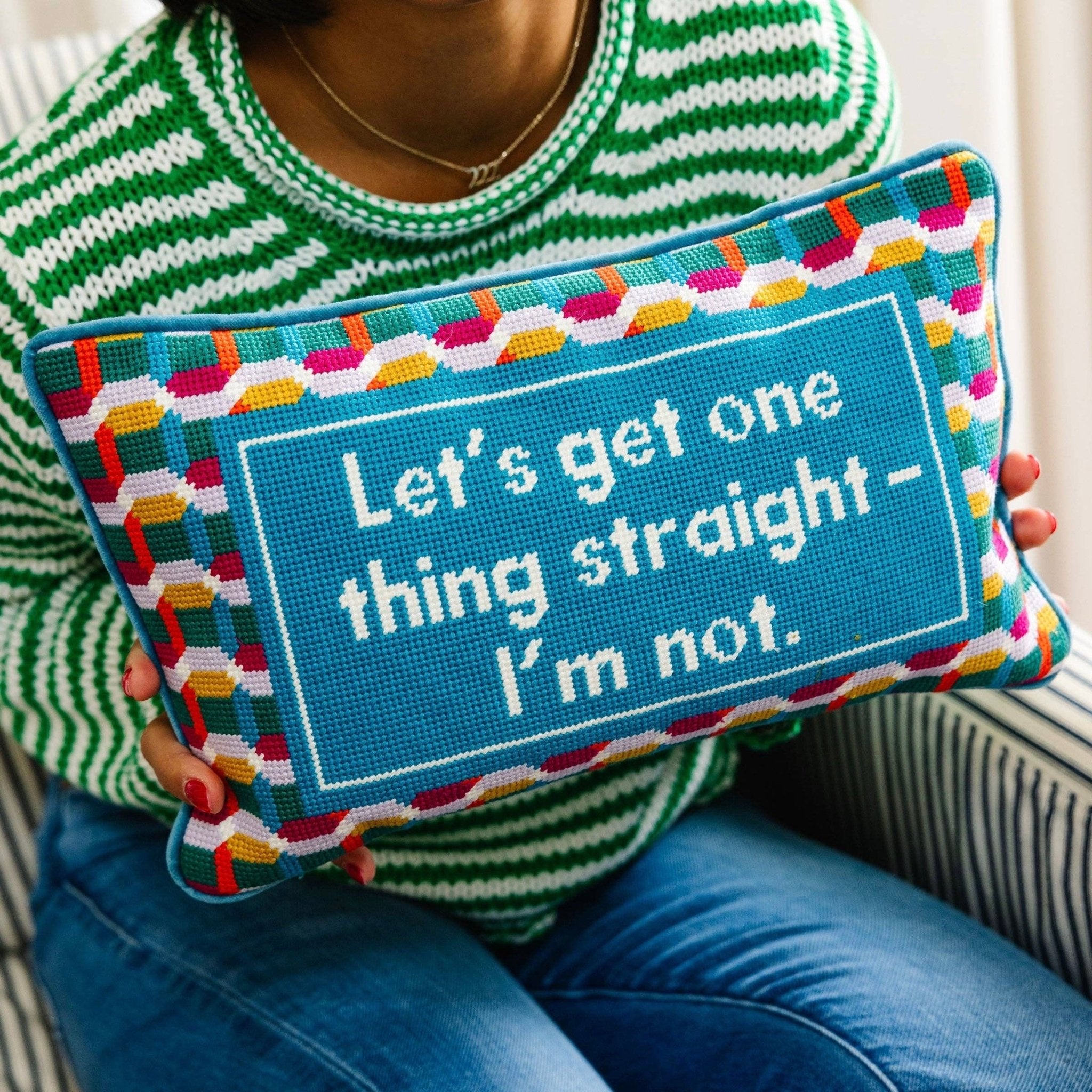 Straight Needlepoint Pillow - bubblegum market