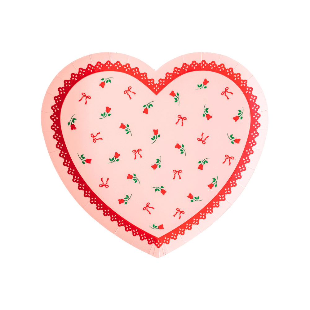 Sweet Gingham Heart Shaped Party Plates 8" - bubblegum market