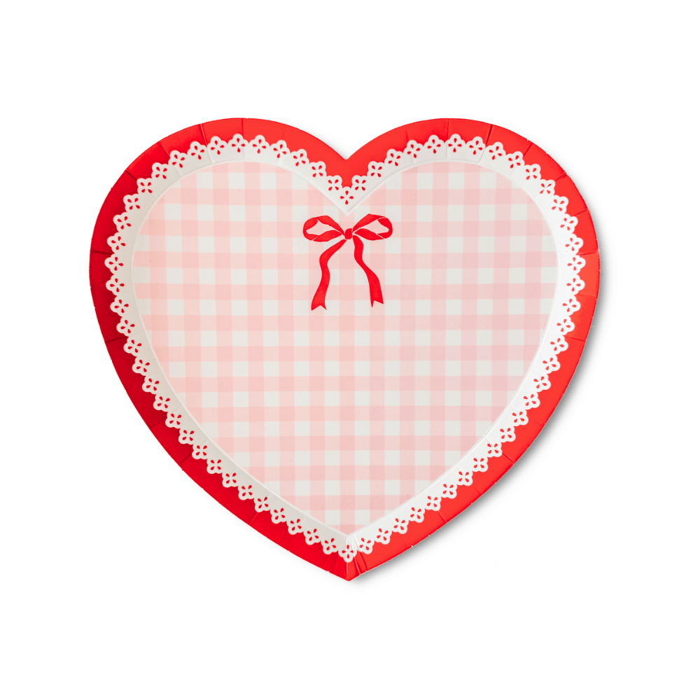 Sweet Gingham Heart Shaped Party Plates 8" - bubblegum market