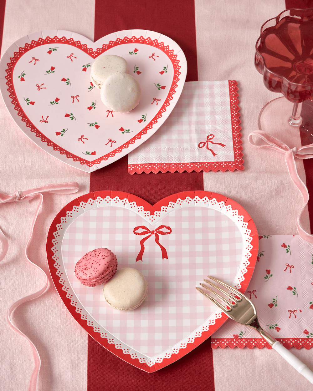 Sweet Gingham Heart Shaped Party Plates 8" - bubblegum market