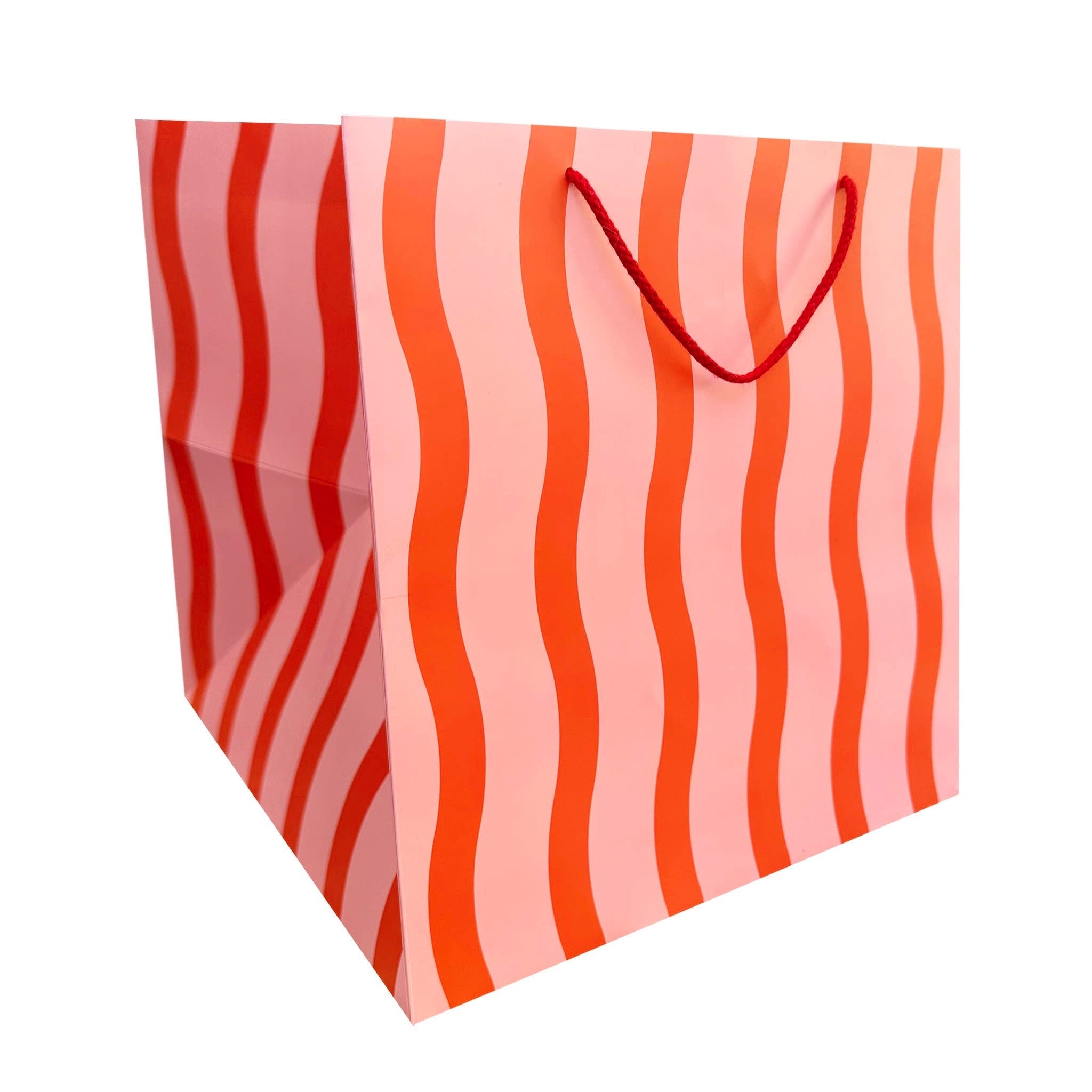 Tangy Red Fussy Stripe Large Square Gift Bag - bubblegum market