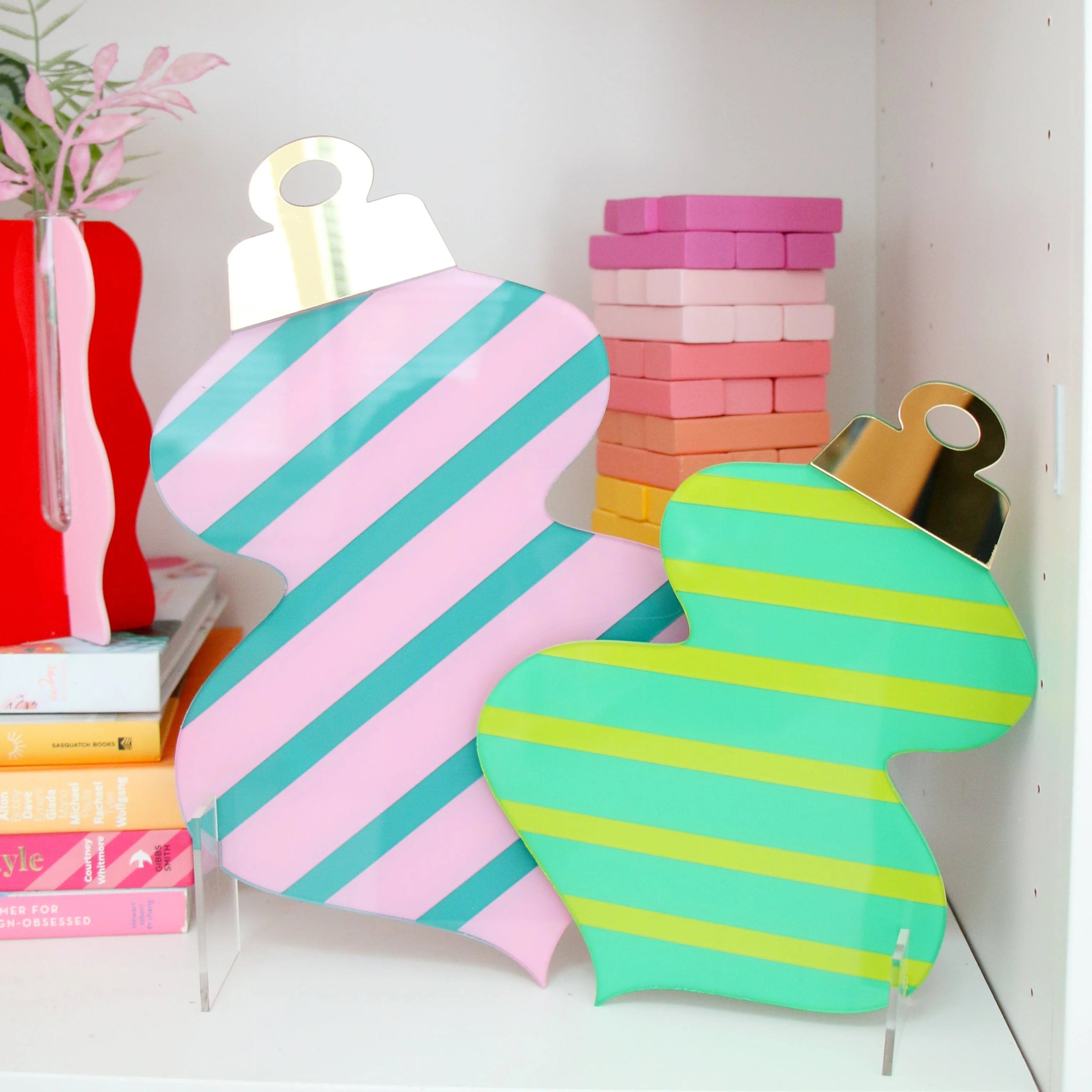 Teal, Green & Pink Acrylic Ornament Decorations - bubblegum market