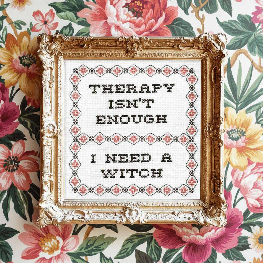 Therapy Isn't Enough: Deluxe Cross - Stitch Kit - bubblegum market