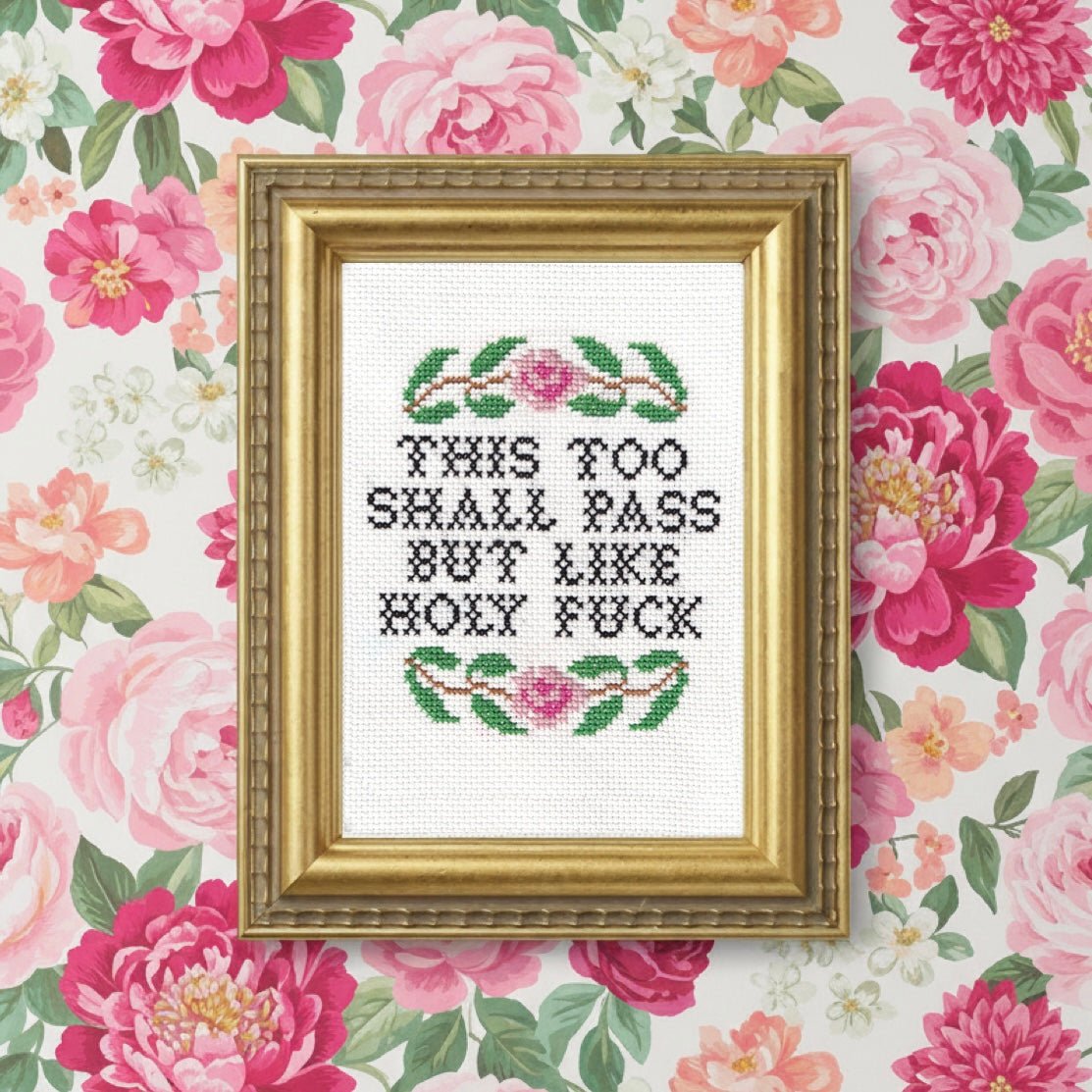 This Too Shall Pass Deluxe Cross Stitch Kit - bubblegum market