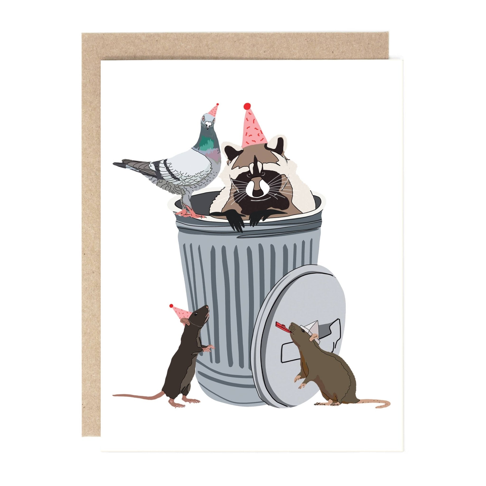 Trash Party Raccoon, Rat, Pigeon Birthday Card - bubblegum market