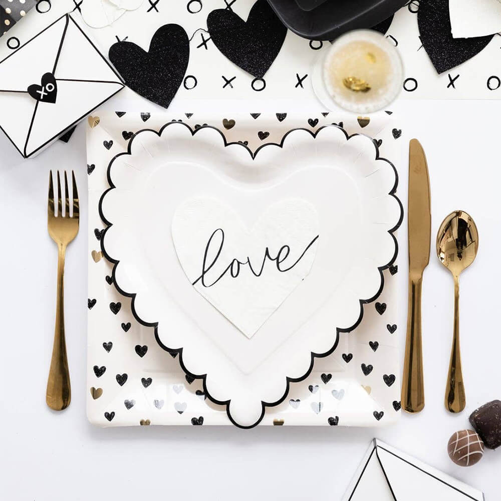 valentines-day-black-white-cream-scalloped-heart-paper-plates-styled