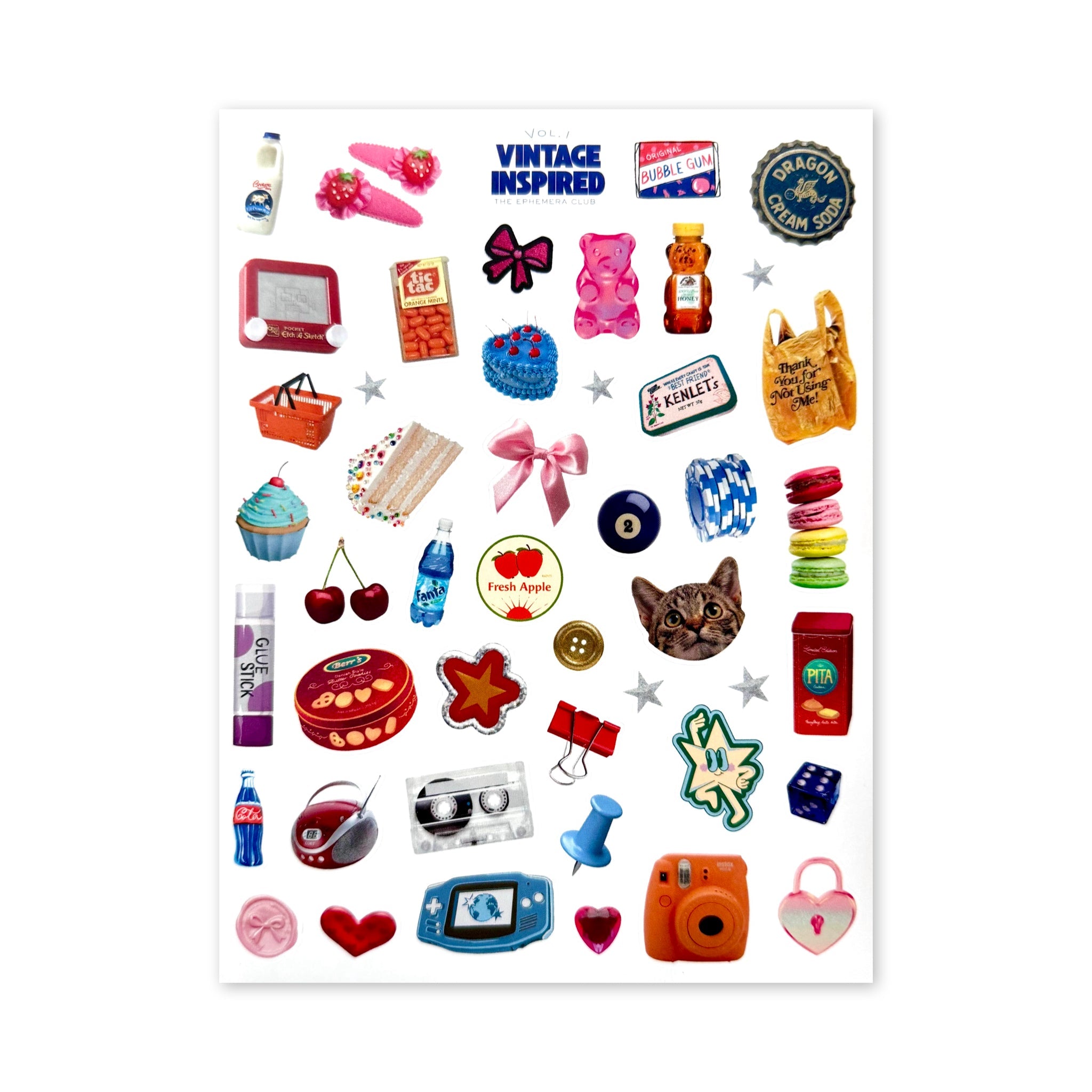 Vintage Aesthetic Journaling & Crafts Sticker Sheet - bubblegum market