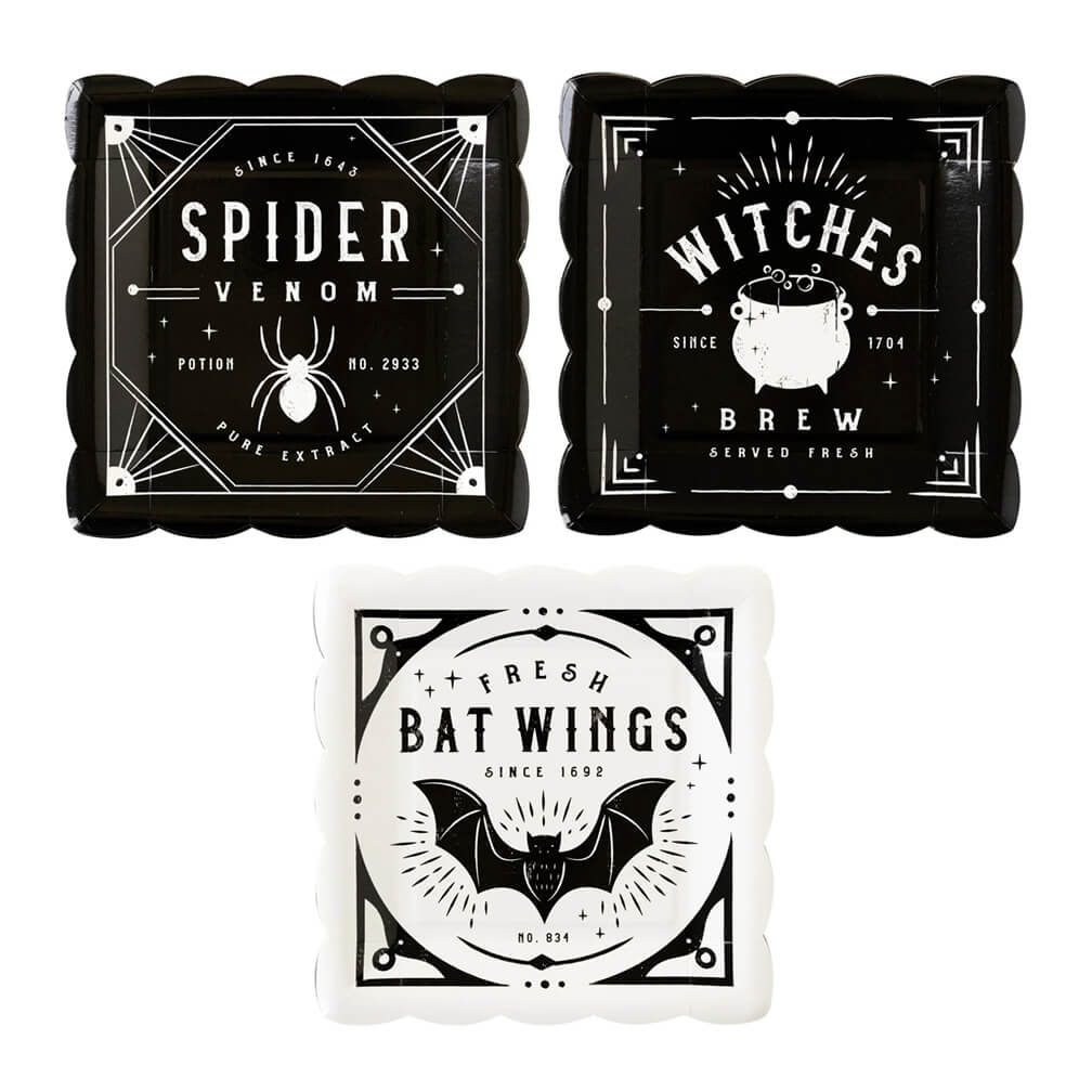 vintage-apothecary-label-paper-plates-my-minds-eye-black-and-white-halloween-witches-brew-witch-bat-wings-spider-venom-alt