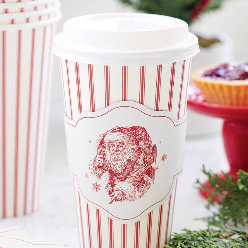 Vintage Santa Ticking Stripe To Go Cups - bubblegum market