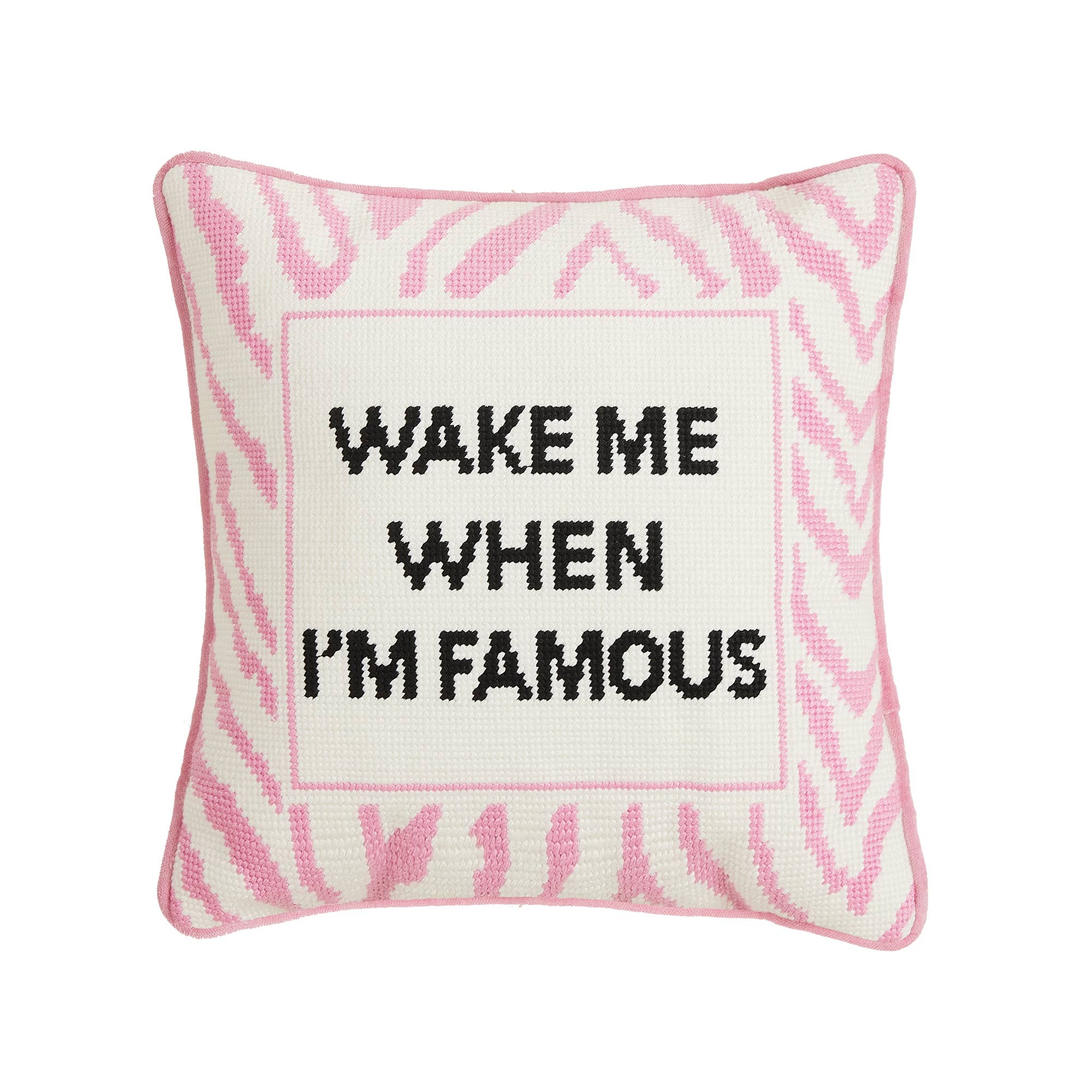 Wake When Famous Embroidered Throw Pillow - bubblegum market