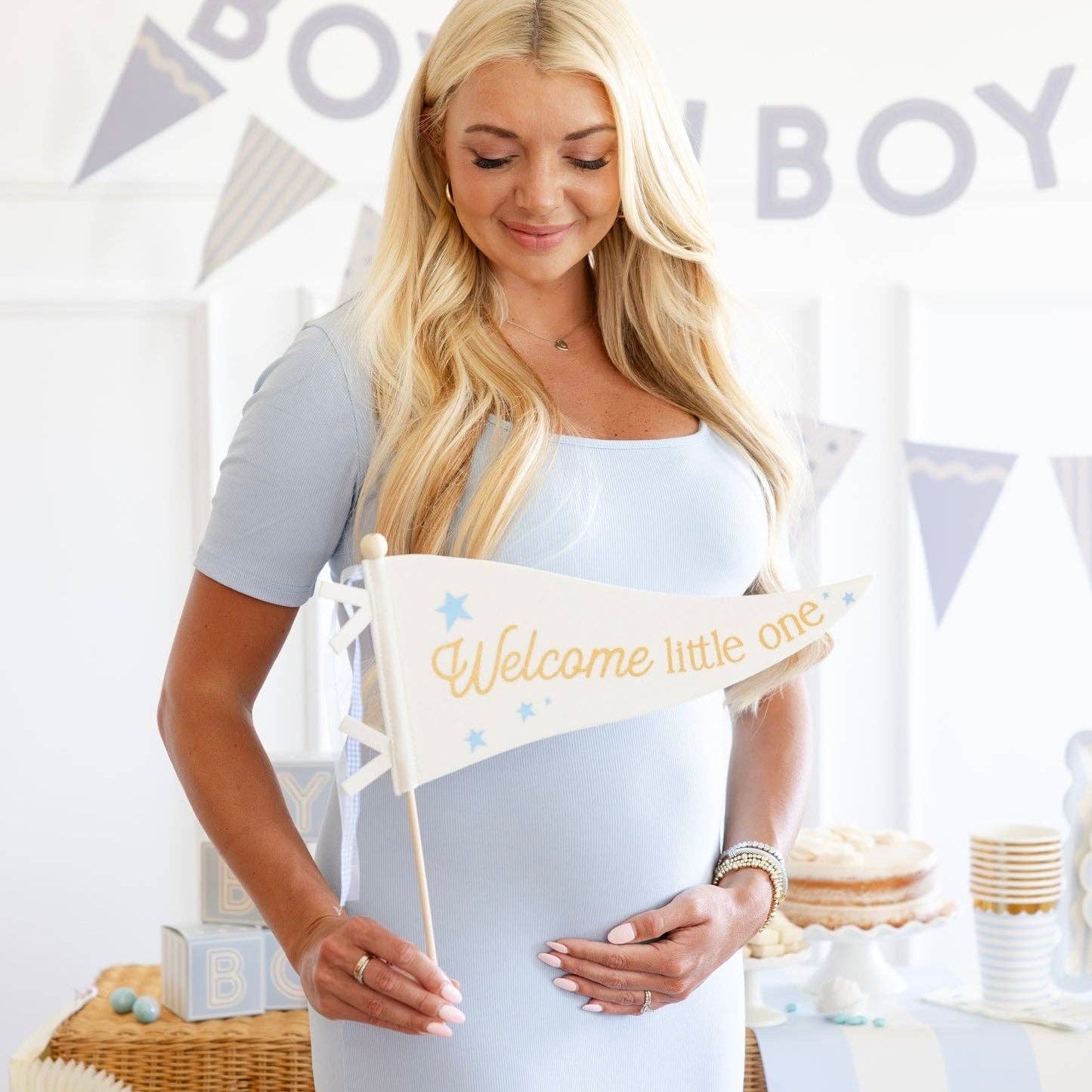 Welcome Little One Blue Pennant Flag - bubblegum market