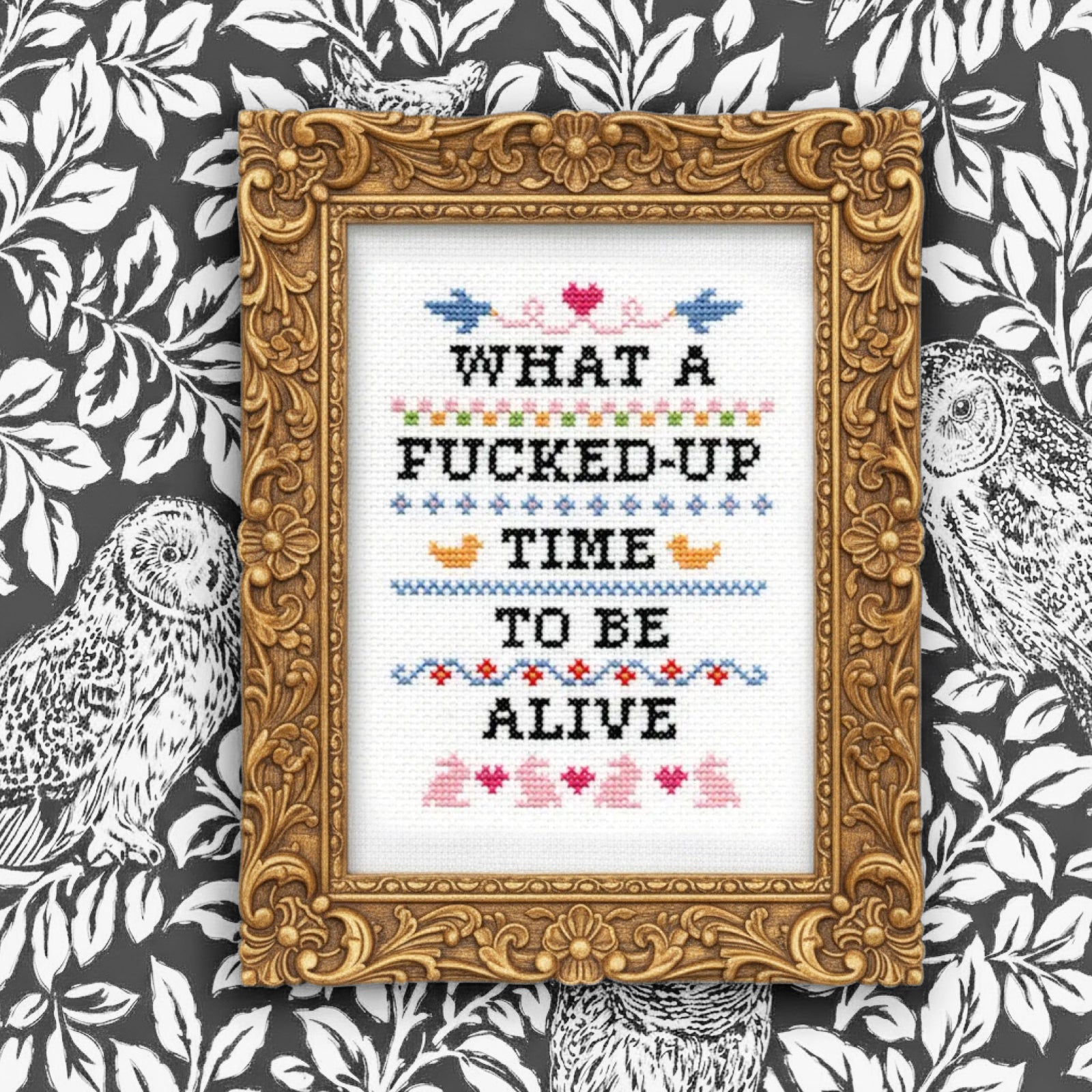 What A F*cked Up Time To Be Alive Deluxe Cross Stitch Kit - bubblegum market