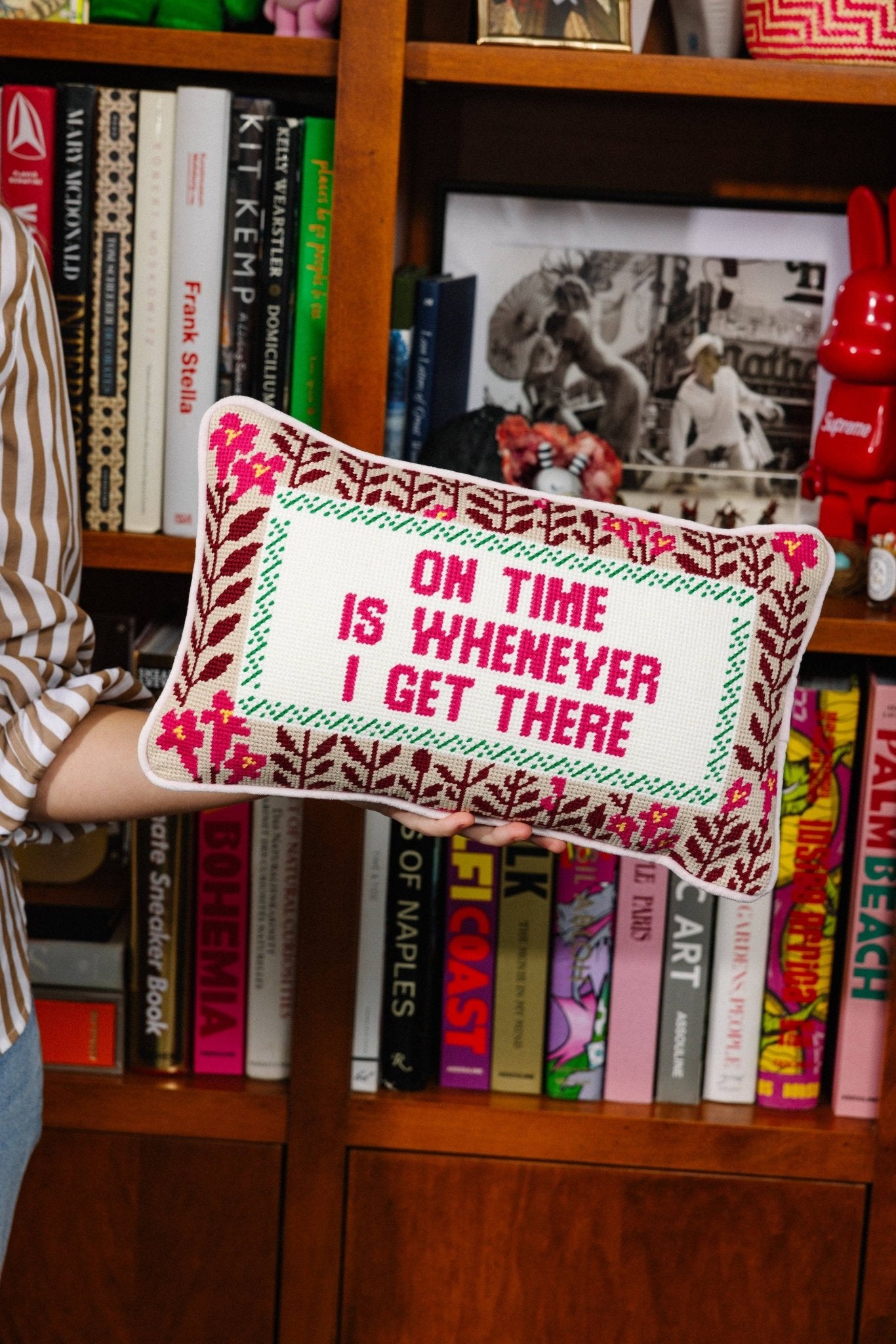 WHENEVER I GET THERE Needlepoint PIllow - bubblegum market