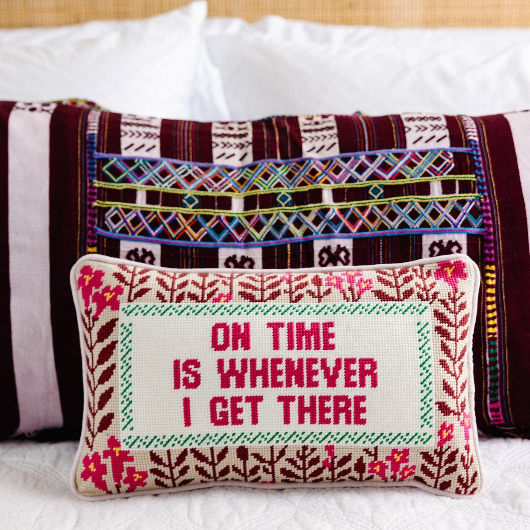 WHENEVER I GET THERE Needlepoint PIllow - bubblegum market