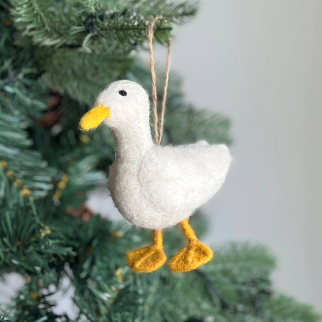 White Duck Wool Felt Ornament 4" - bubblegum market