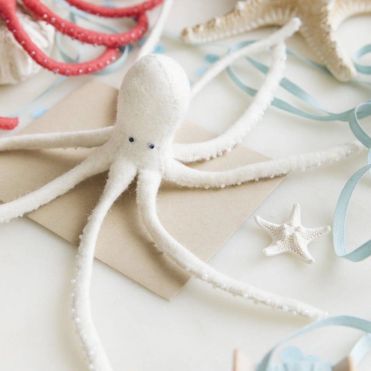 White Long Legs Octopus Felt Ornament 7.5" - bubblegum market