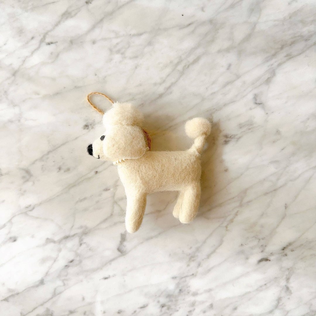 White Poodle Wool Felt Ornament 4" - bubblegum market