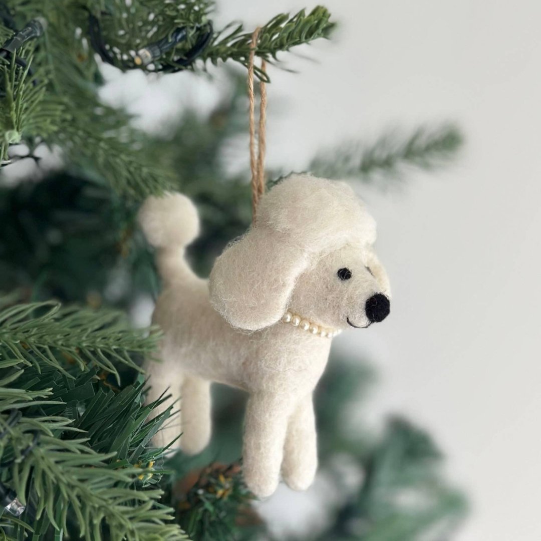 White Poodle Wool Felt Ornament 4" - bubblegum market
