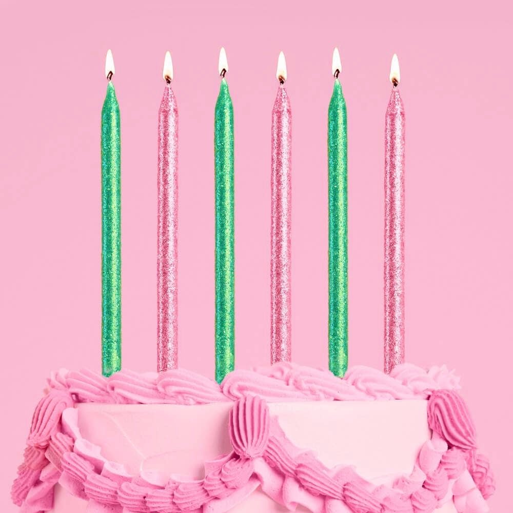 Wicked Witch Green & Pink Glitter Candles - bubblegum market