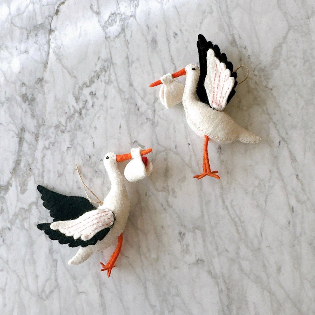 Wool Felt Stork Ornament 6" - bubblegum market