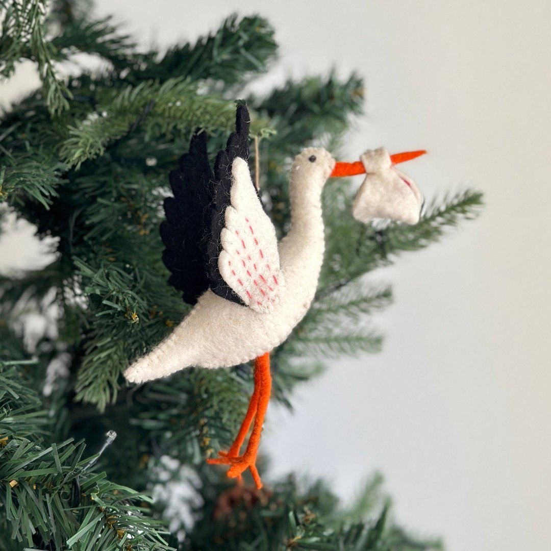 Wool Felt Stork Ornament 6" - bubblegum market