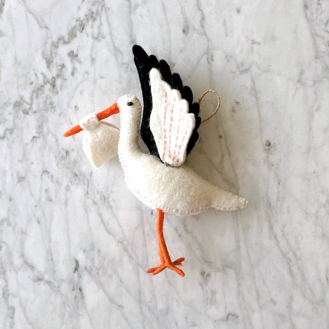 Wool Felt Stork Ornament 6" - bubblegum market