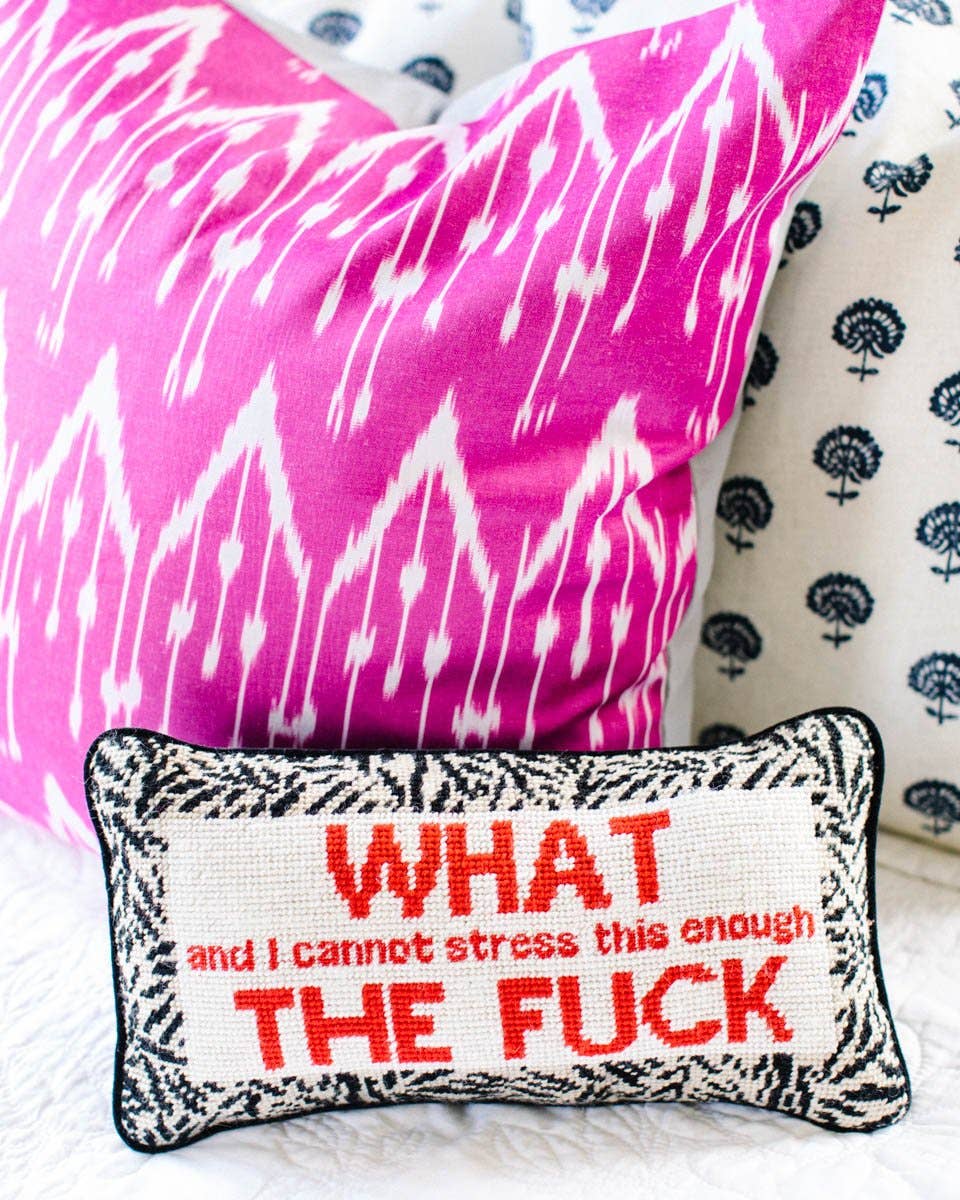 WTF Needlepoint Pillow - bubblegum market