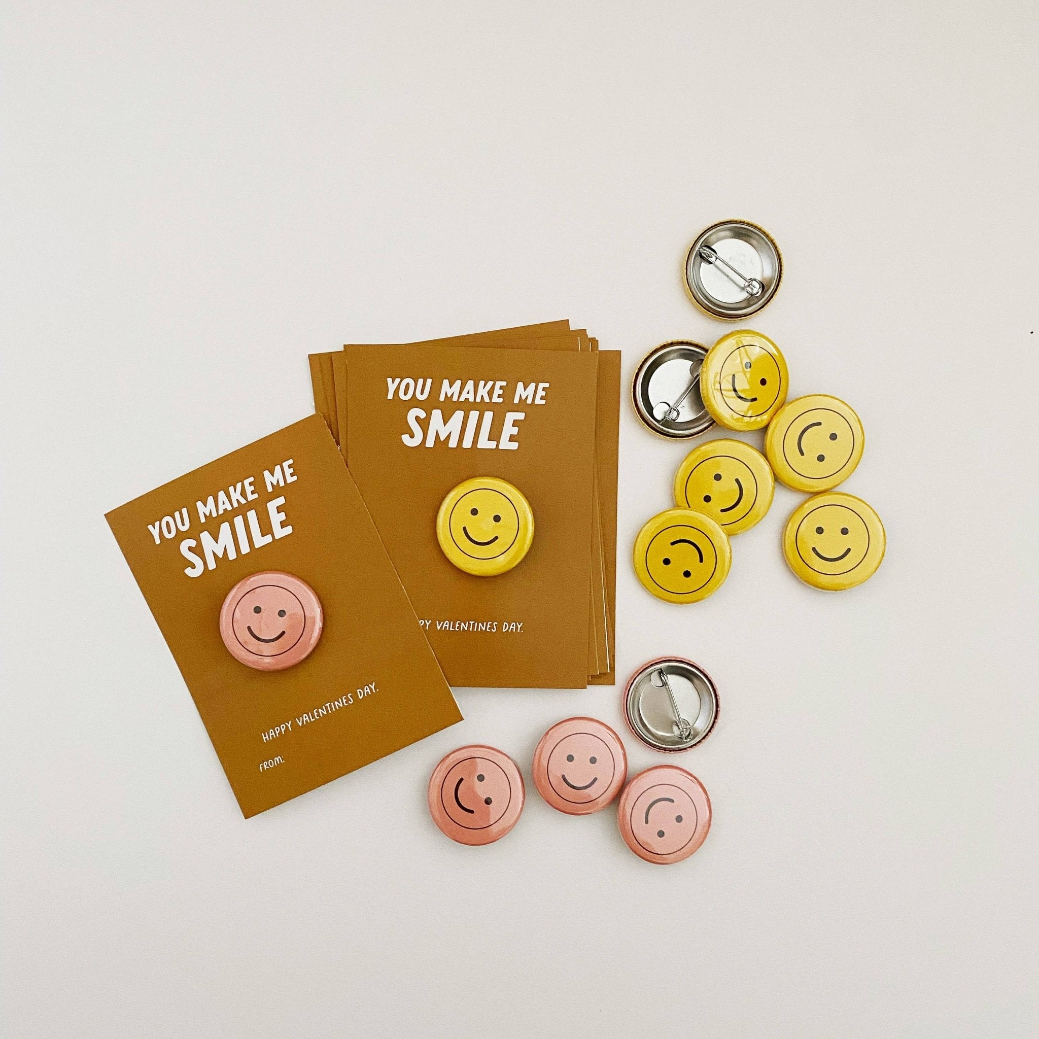 Yellow Smiley Face Button Pins Valentine Kit - bubblegum market
