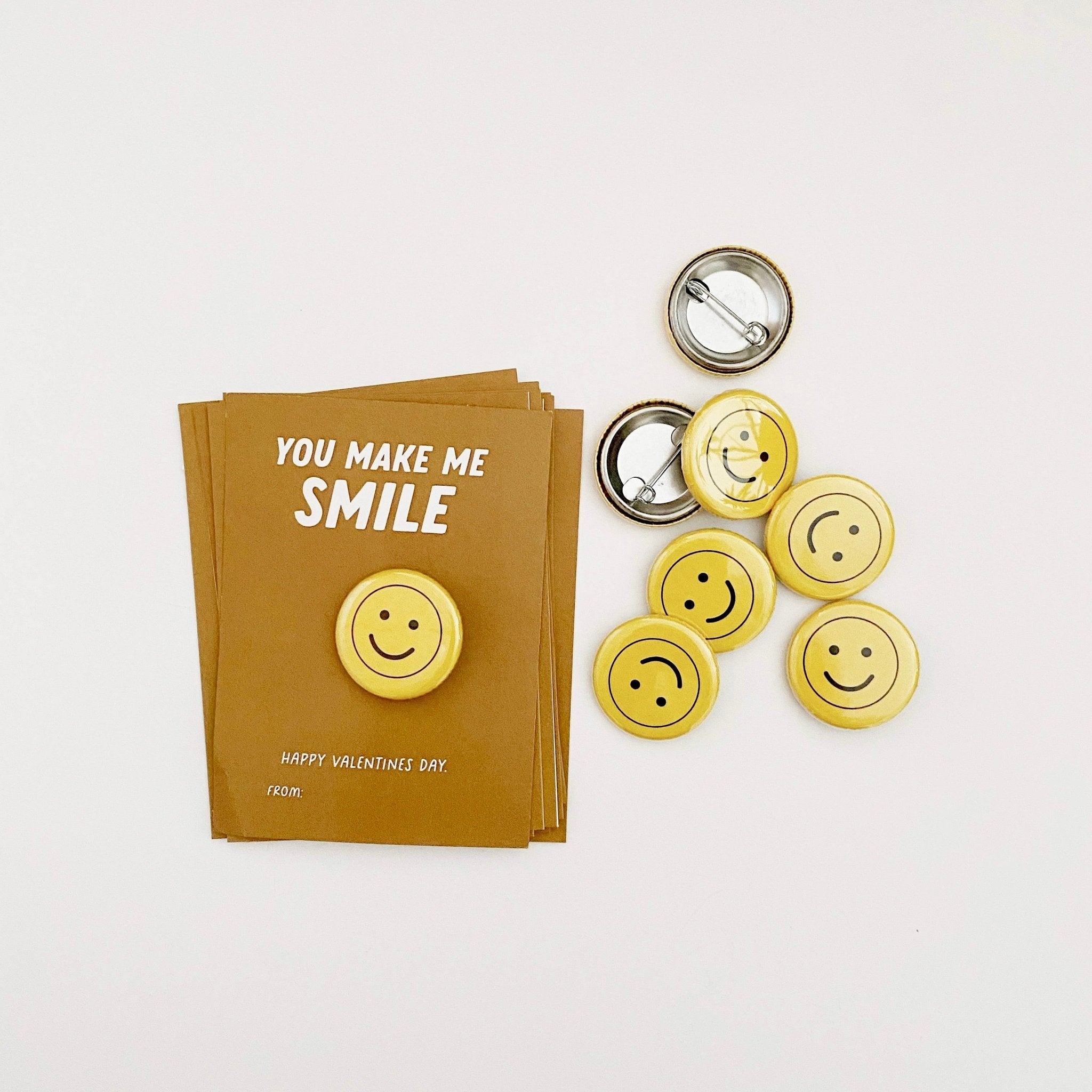 Yellow Smiley Face Button Pins Valentine Kit - bubblegum market